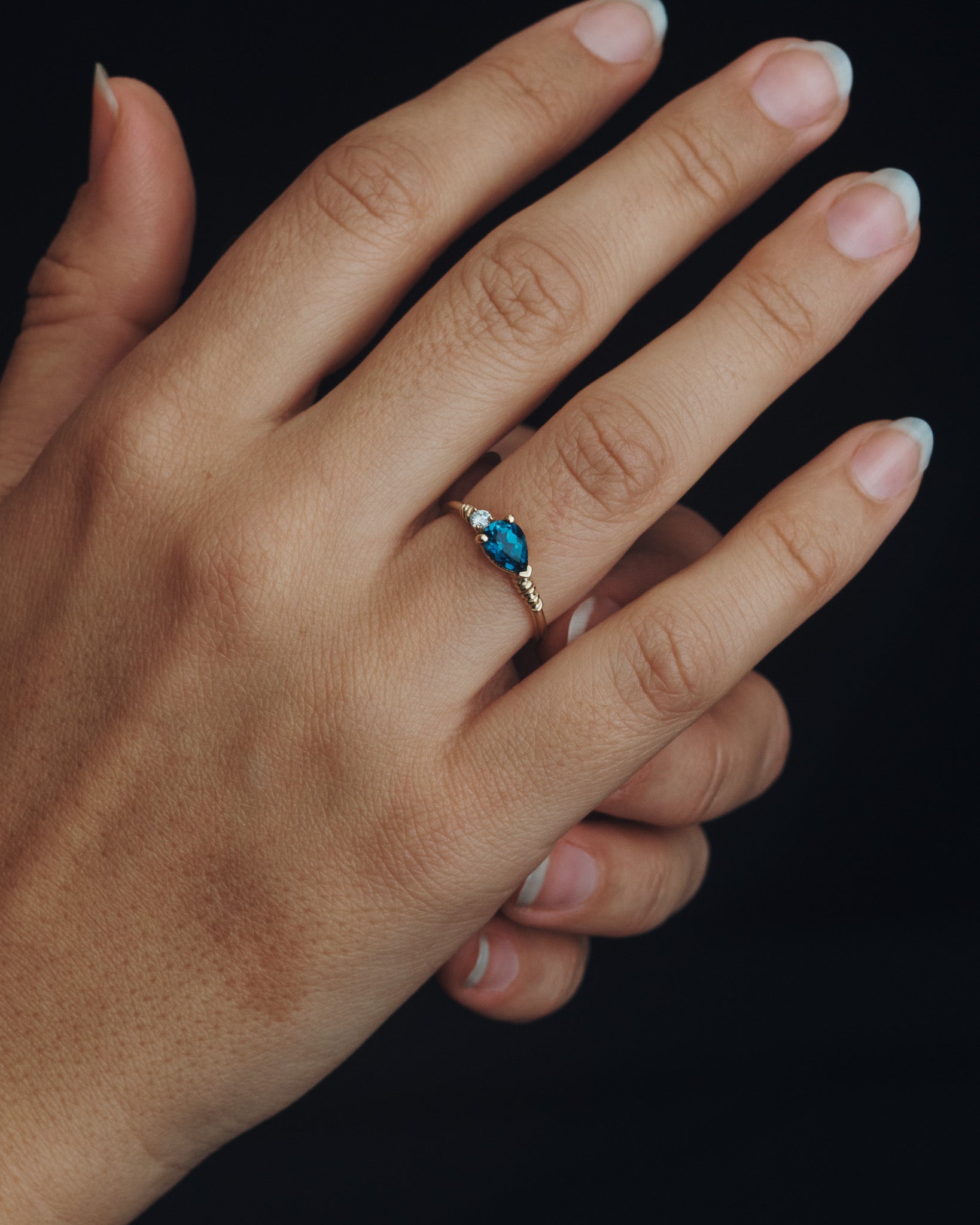 Ariel Ring Blue Topaz Diamond Solid Gold