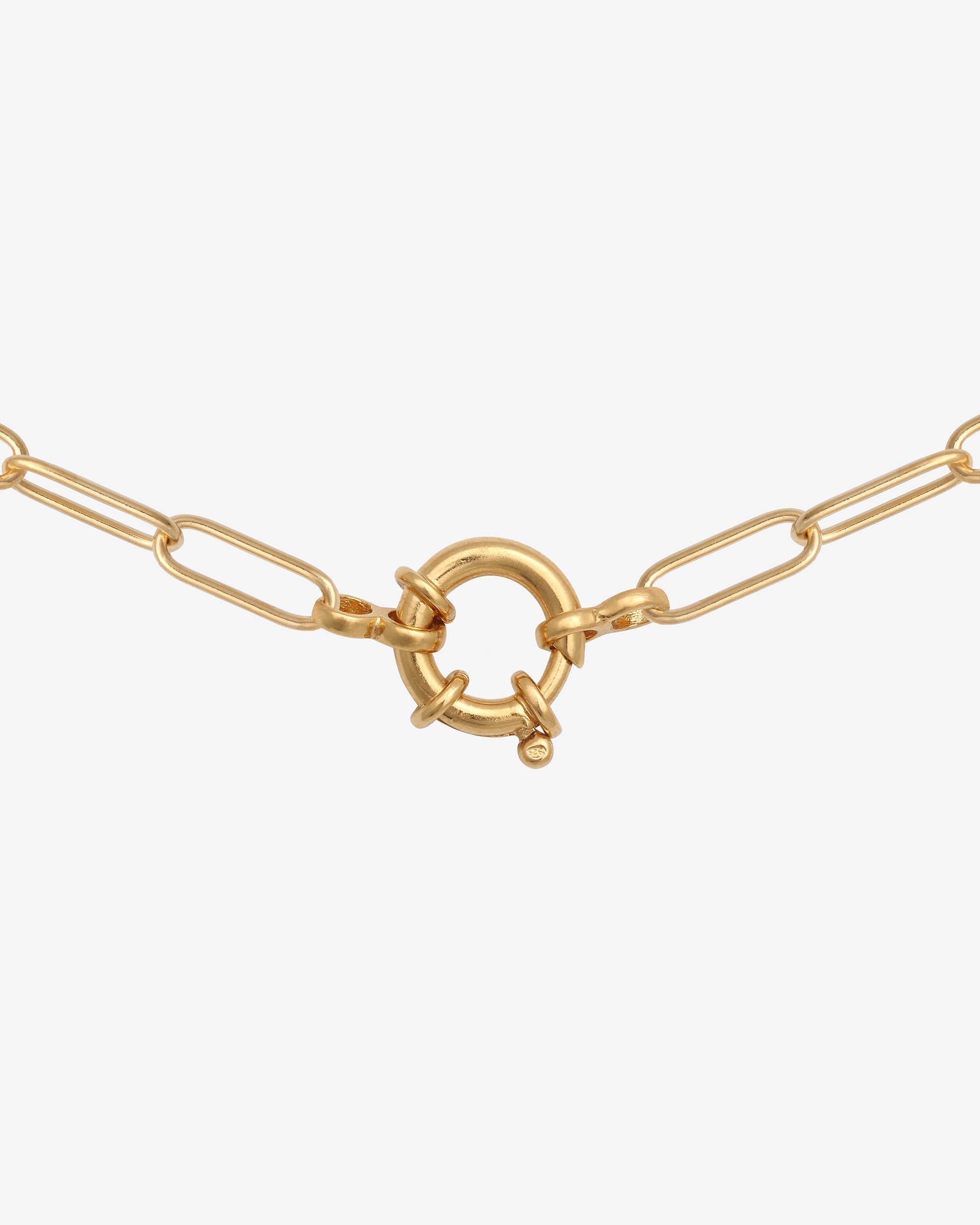 Gold chain bracelet with a clasp on a white background