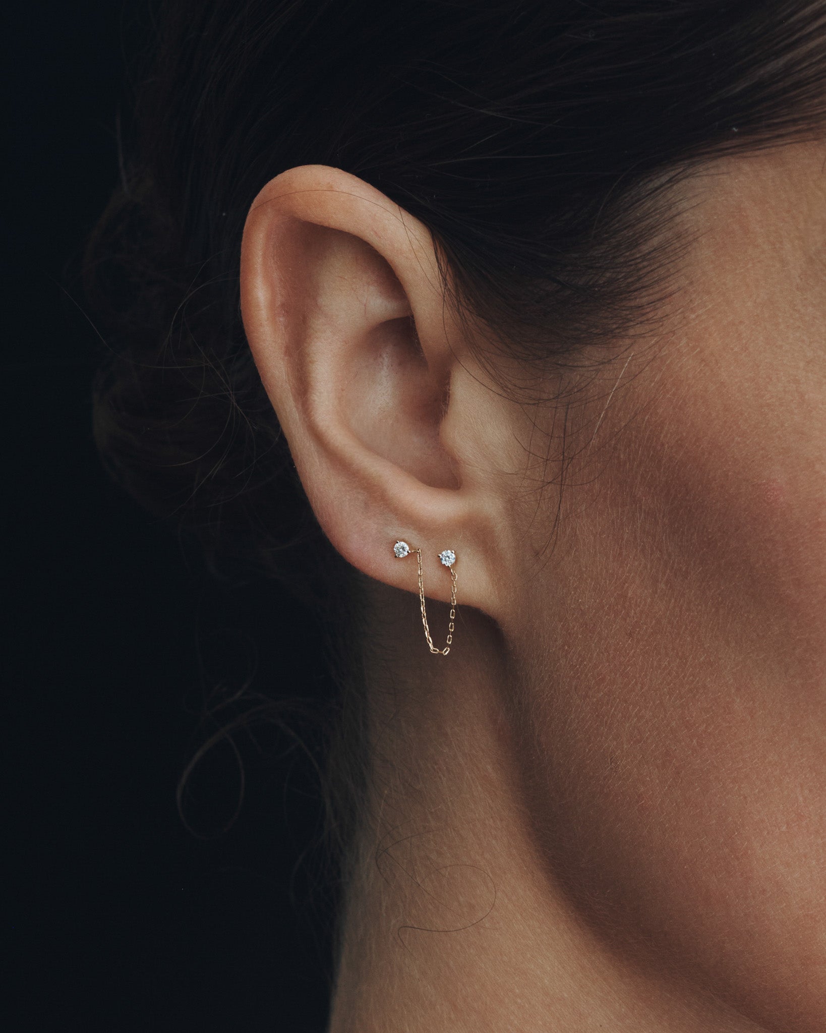 Aliza Chain Single Stud Diamond Solid Gold