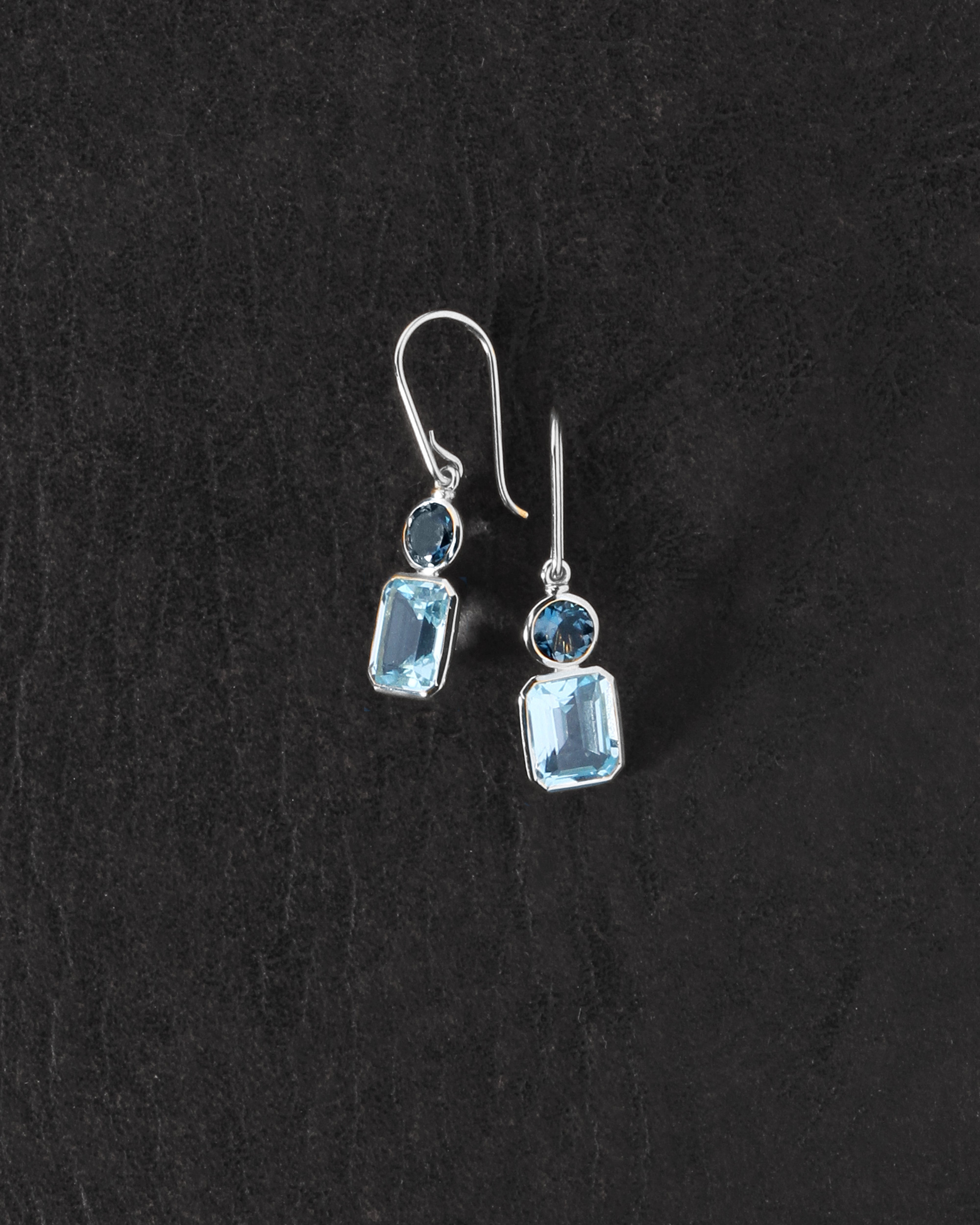 Aqua Earrings Silver on dark leather