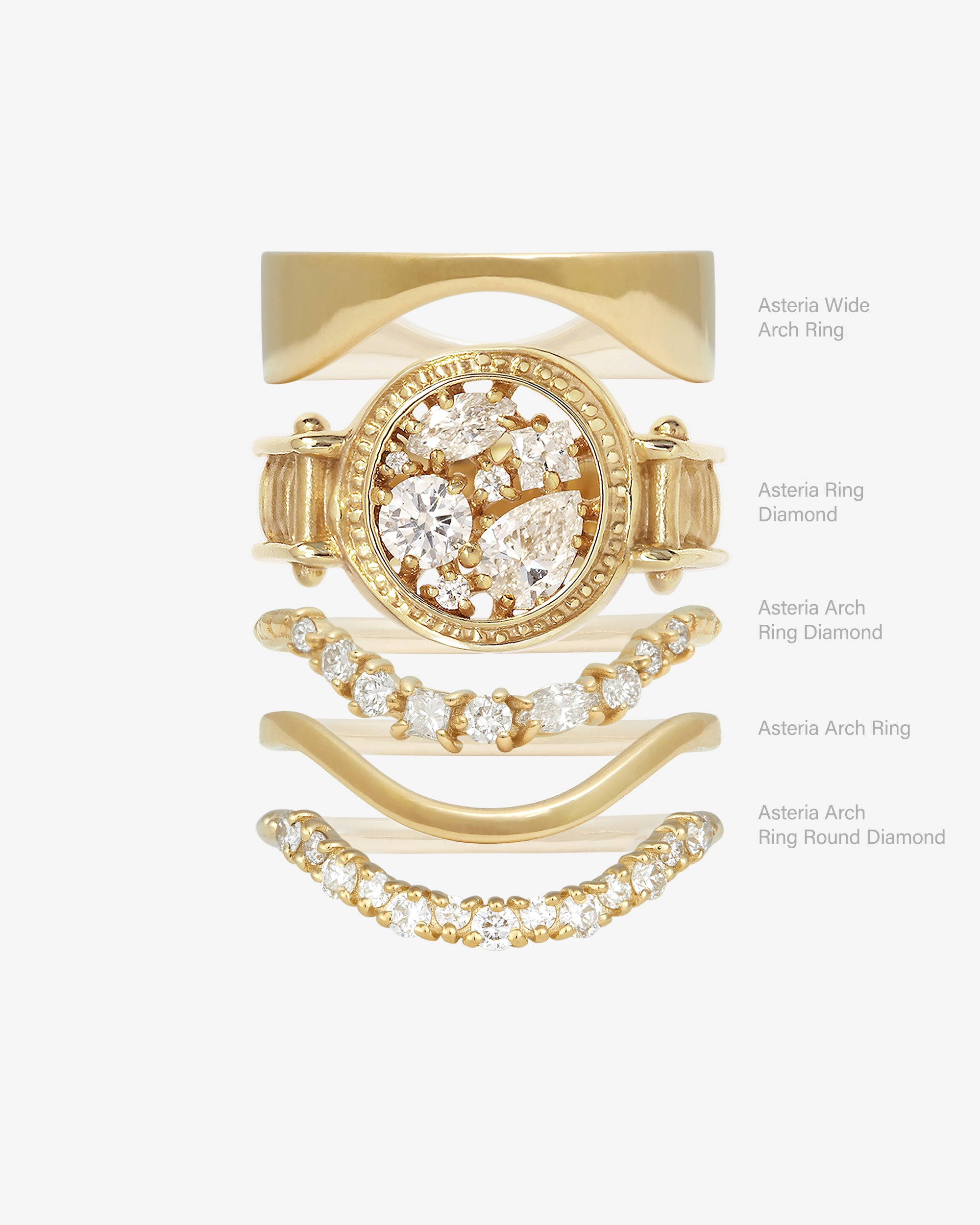 Asteria Arch Ring Round Diamond Solid Gold