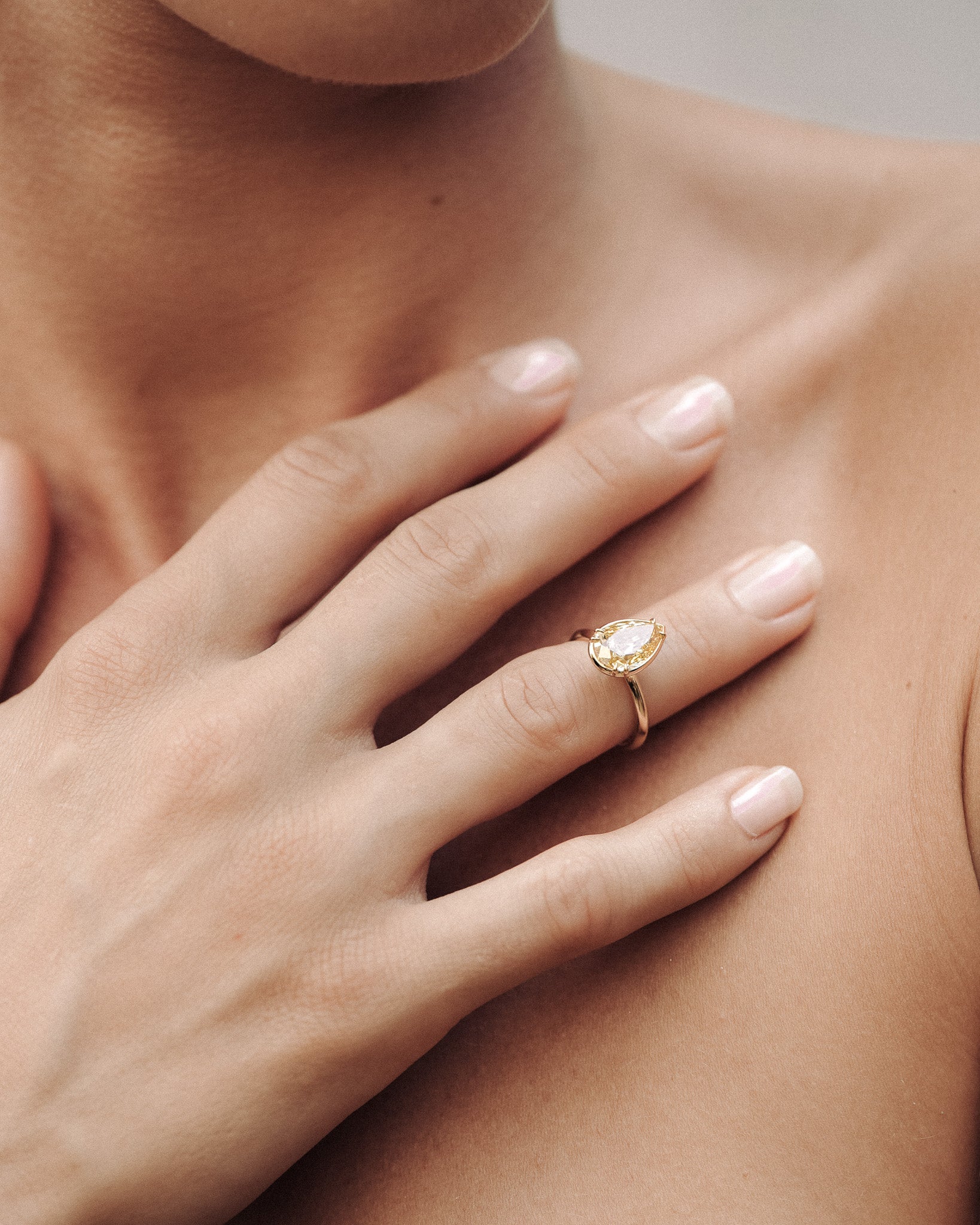 Azalea Ring 3ct Pear Cut Champagne Diamond Solid Gold