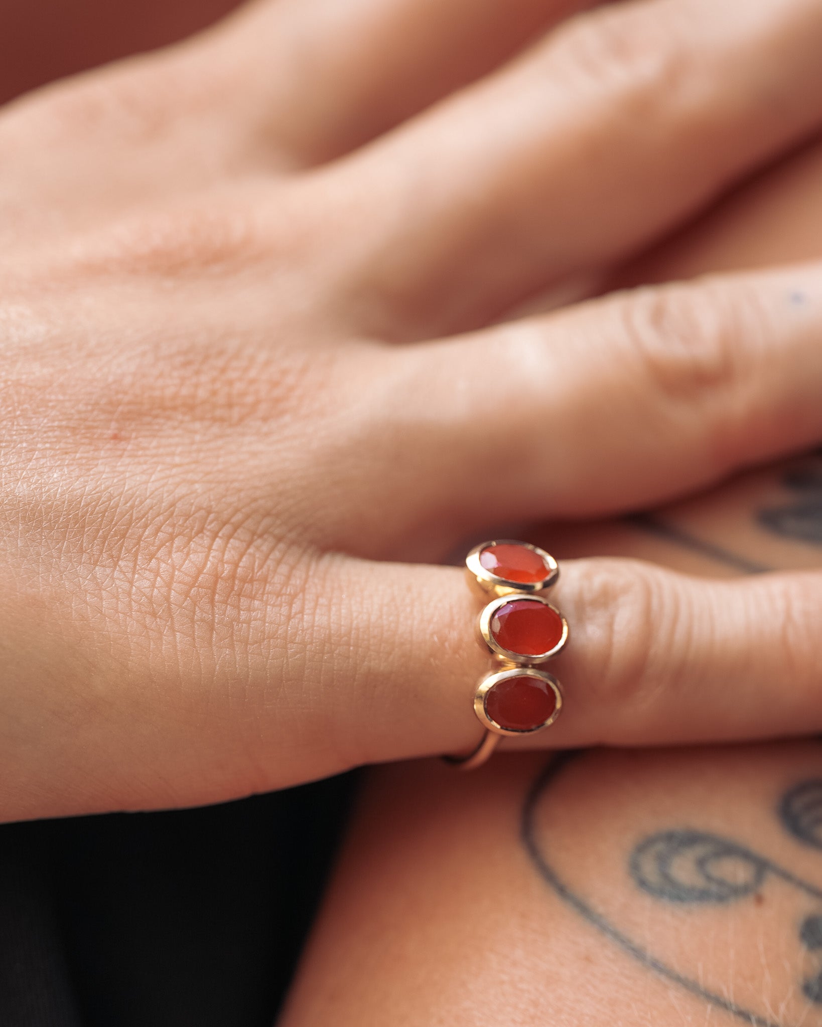 Beloved Trilogy Ring Fire Opal Solid Gold
