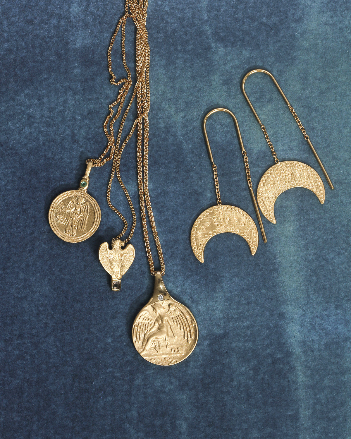 Hanging Moon Earrings Gold Vermeil