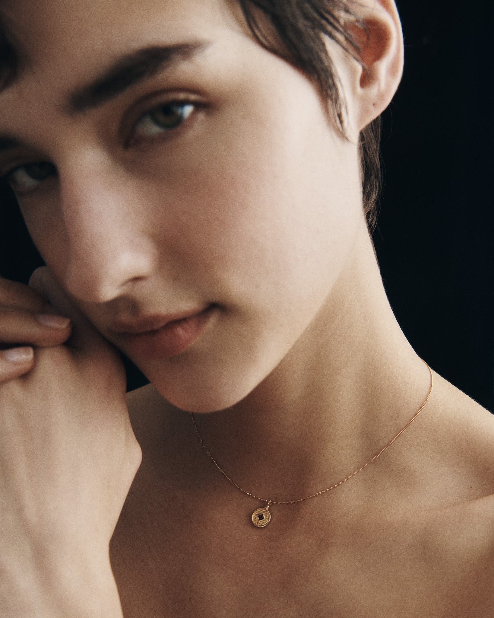 Blaze Coin Necklace Gold Vermeil, worn