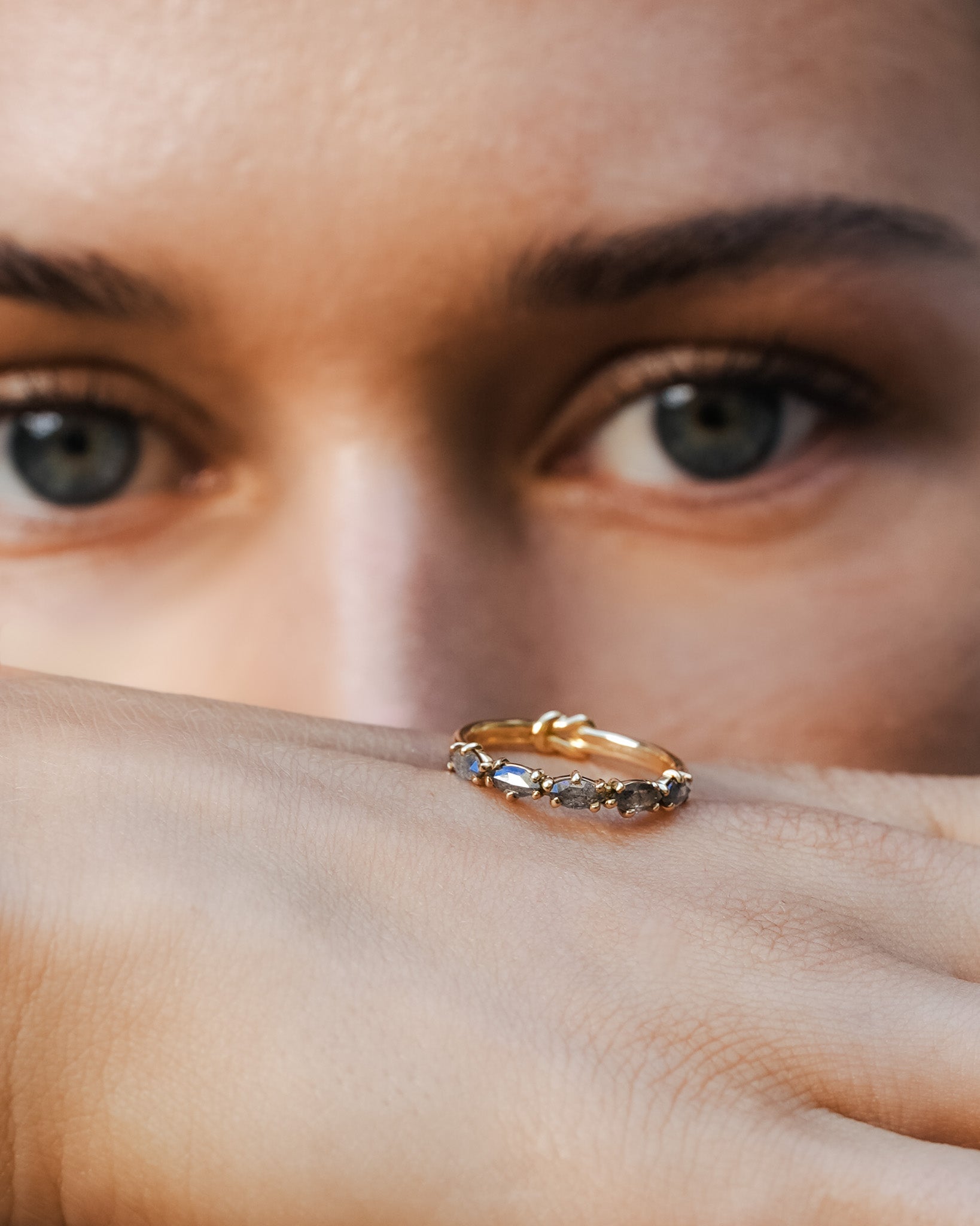 Love Knot Ring Salt and Pepper Diamond Solid Gold