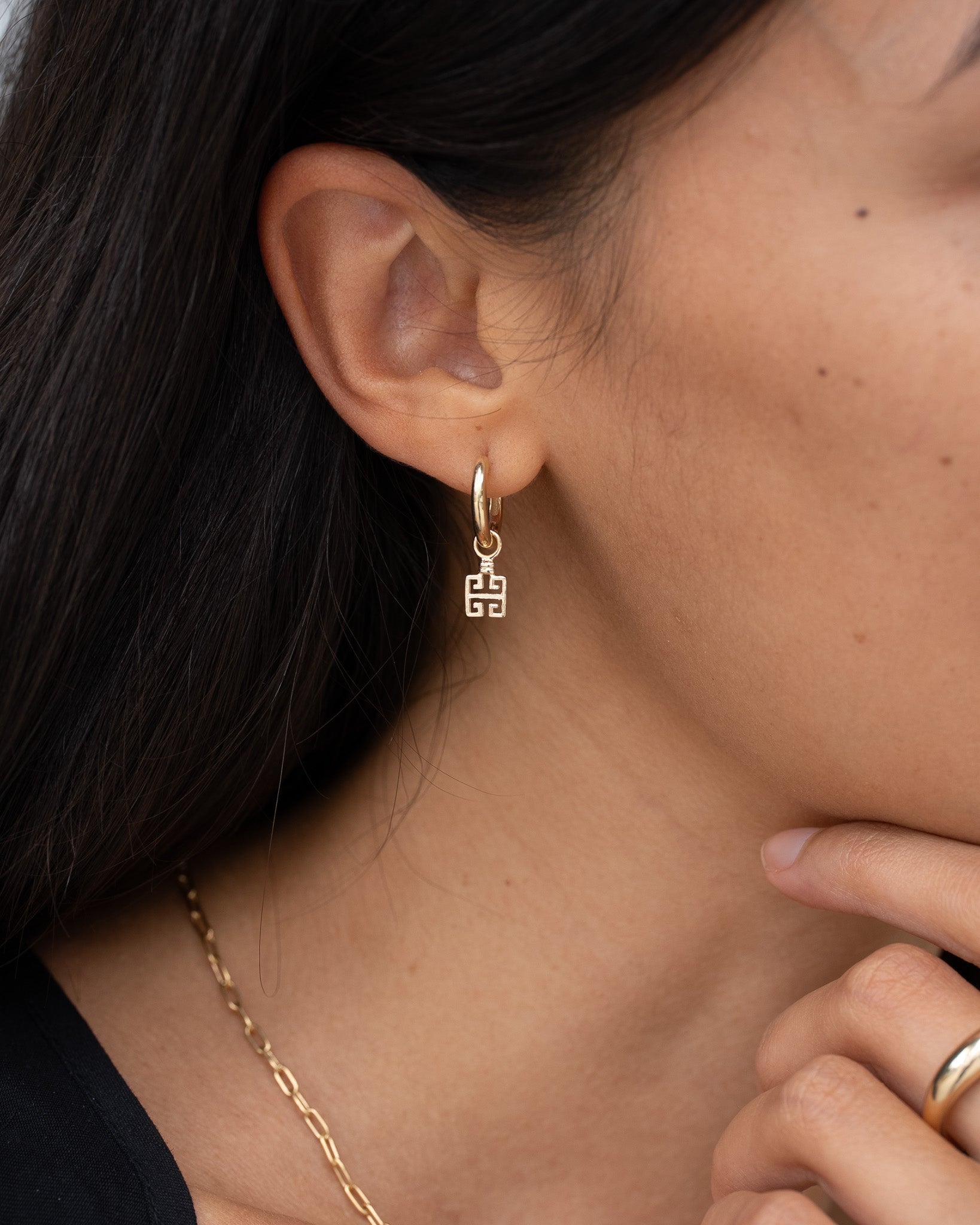 Double Greek Key Ear Charm Solid Gold