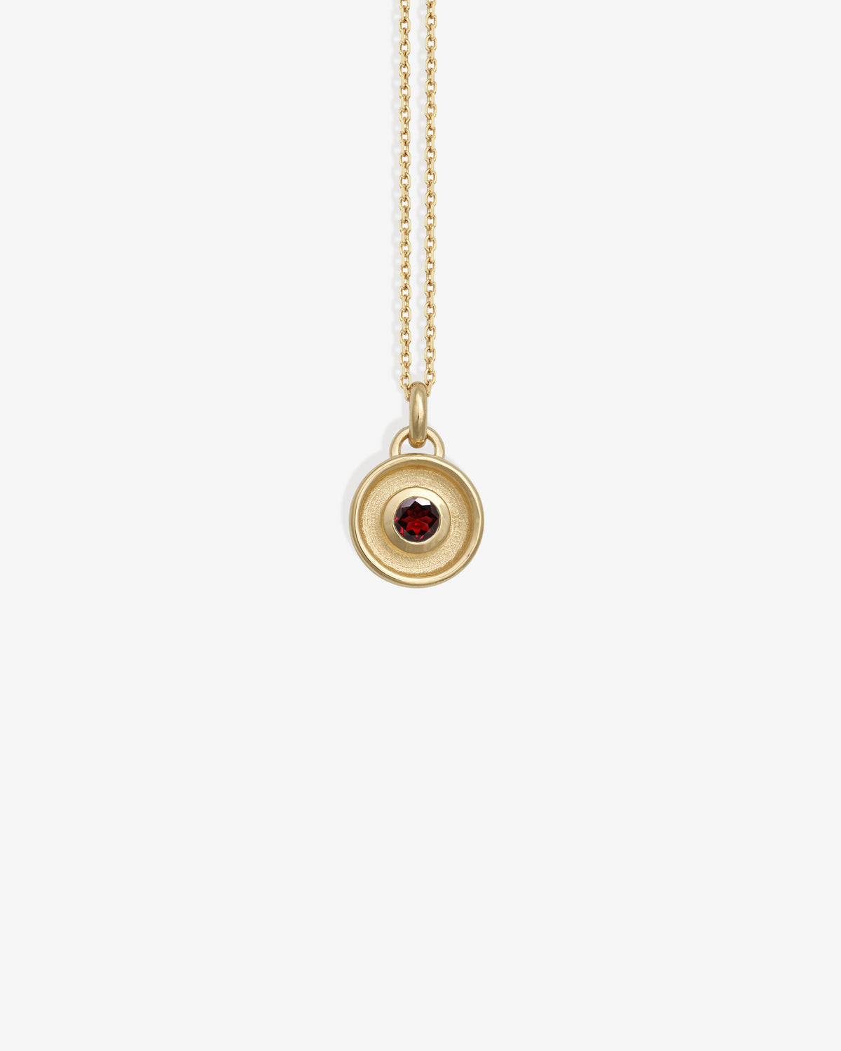 Element Fire Garnet Necklace Solid Gold, a coin pendant set with garnet