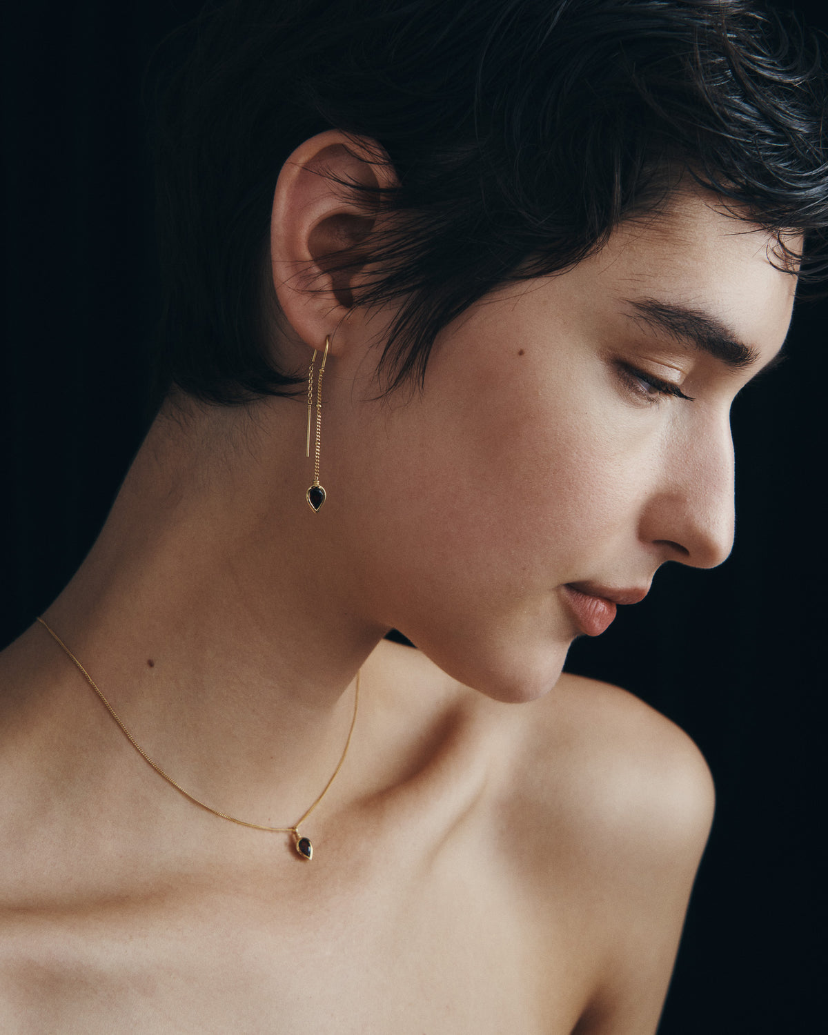 Ignis Necklace and Ignis Earrings in Gold Vermeil, worn
