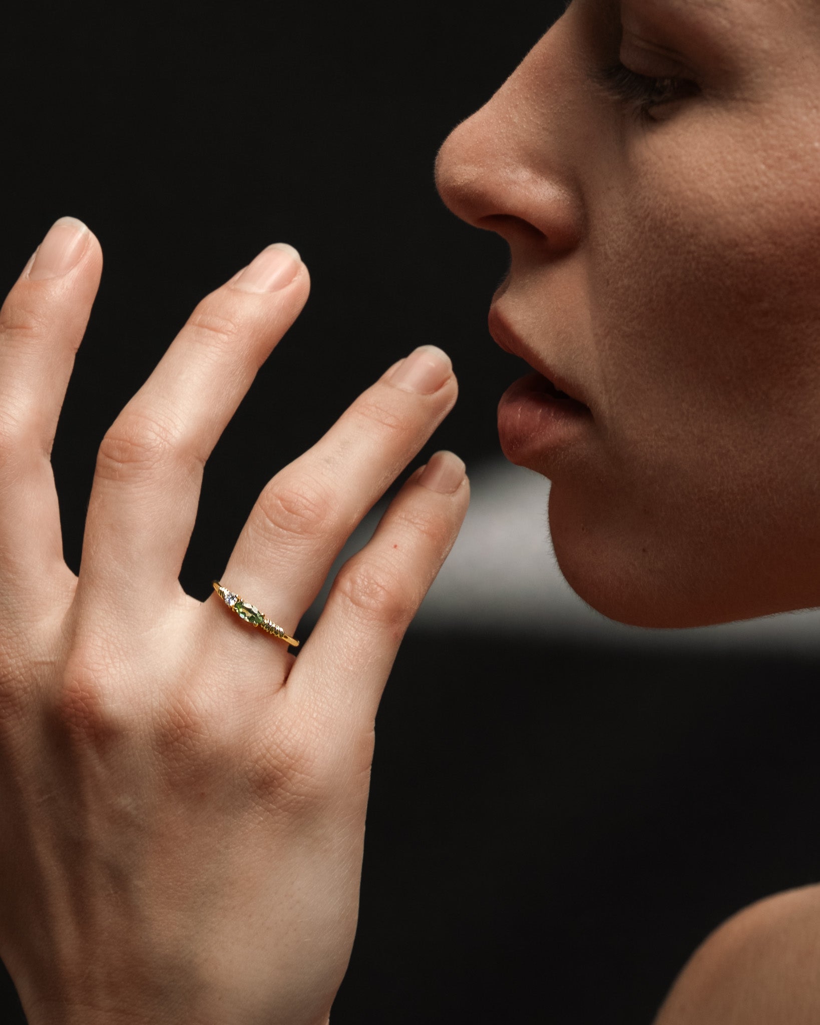 Jasmine Ring Peridot Diamond Solid Gold