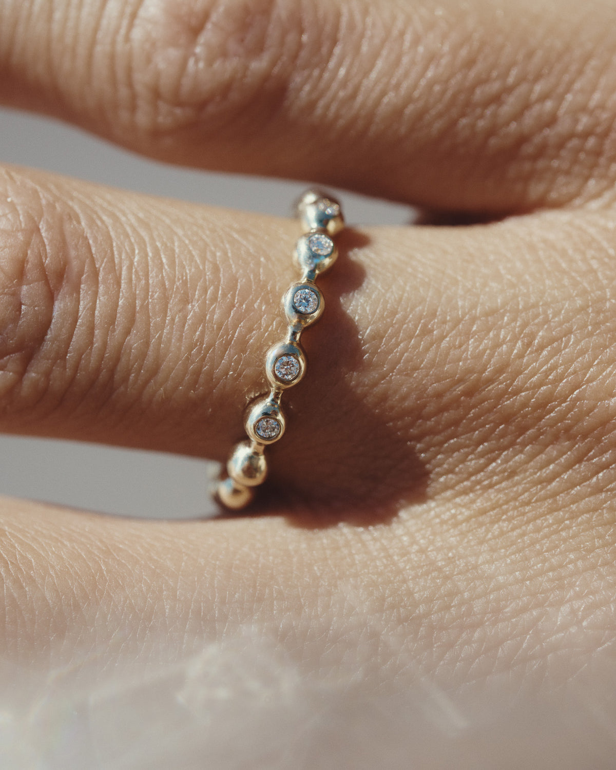 Lela Diamond Ring Solid Gold, worn on the hand