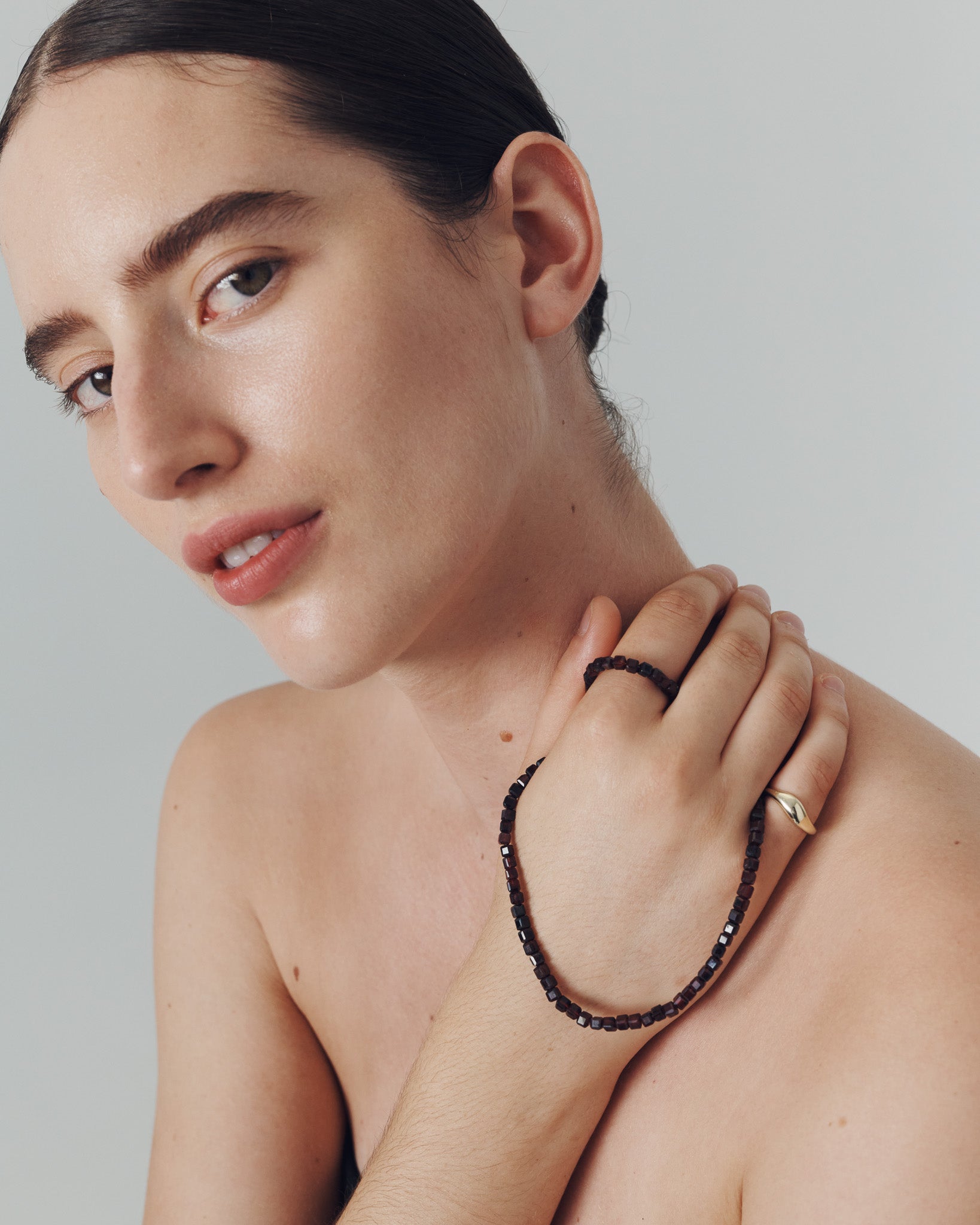 Lucien Garnet Bead Necklace Solid Gold