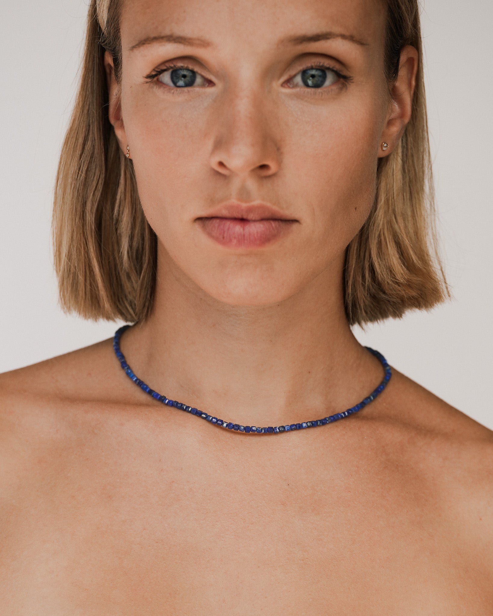 Lucien Lapis Bead Necklace Solid Gold