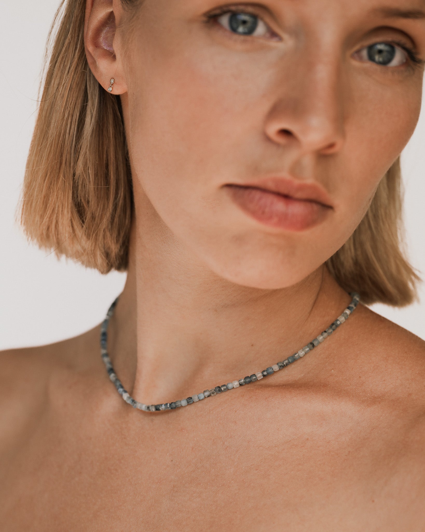 Lucien Santa Marie Aquamarine Bead Necklace Solid Gold