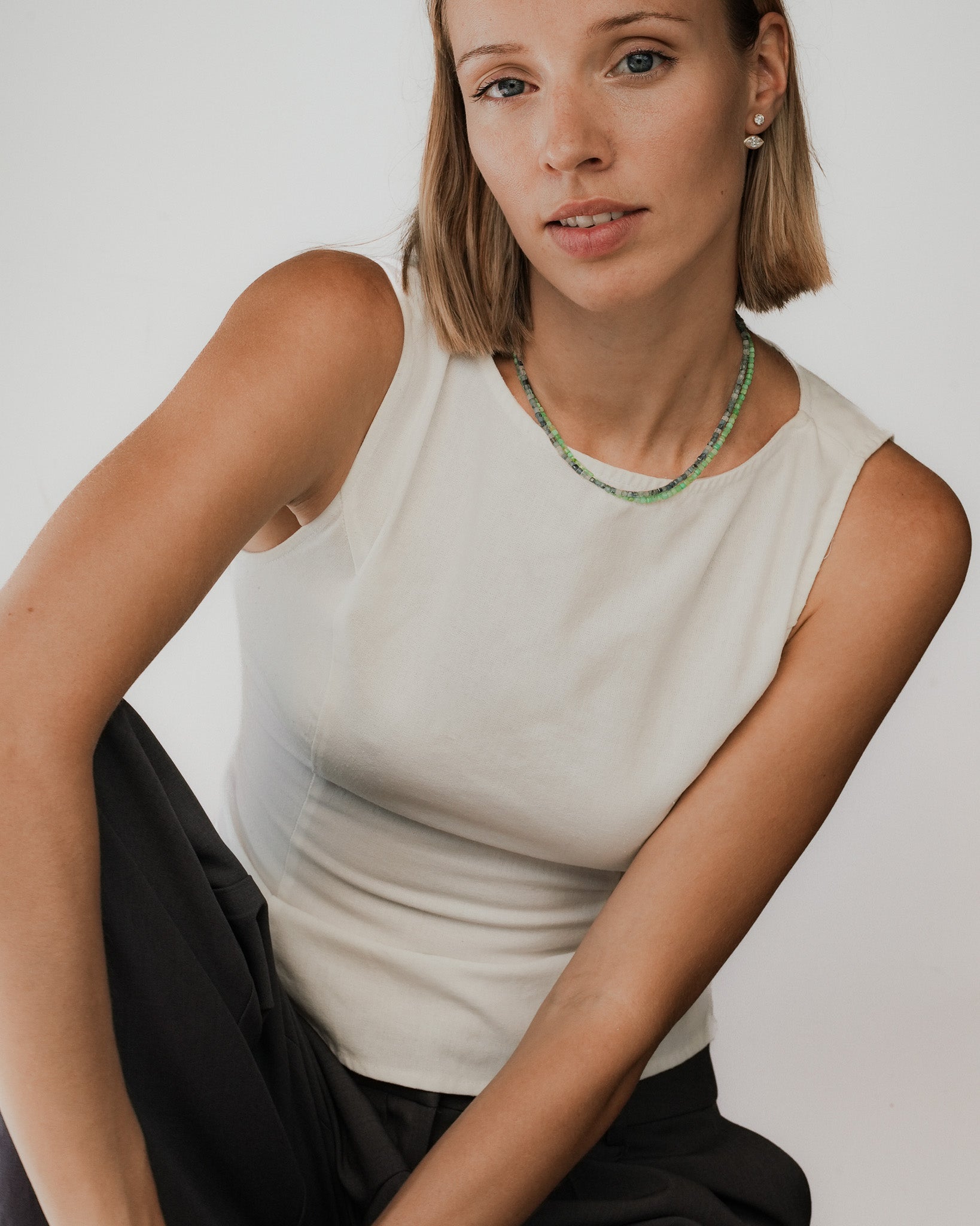 Lucien Santa Marie Aquamarine Bead Necklace Solid Gold