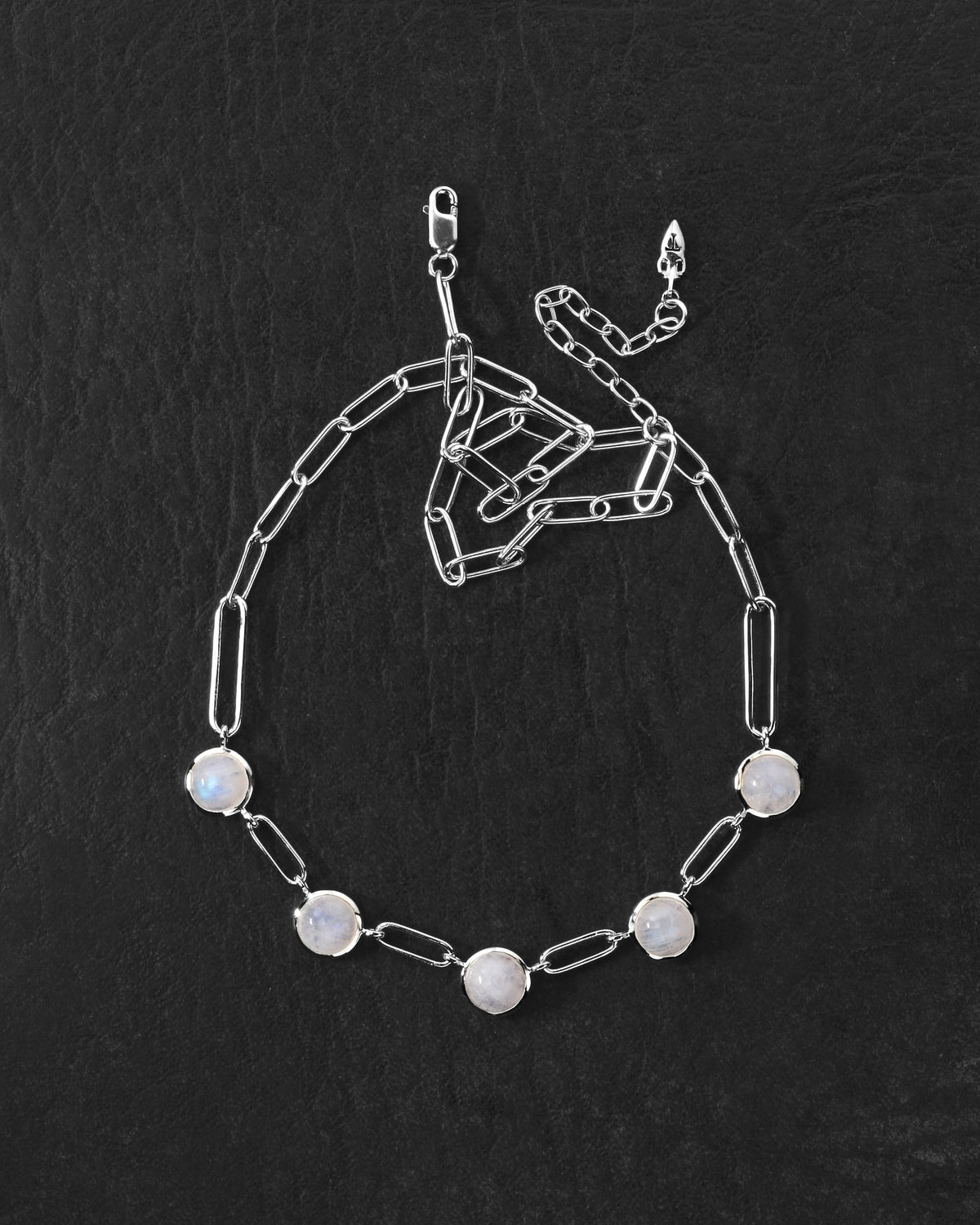 Lumi Necklace Silver on dark leather