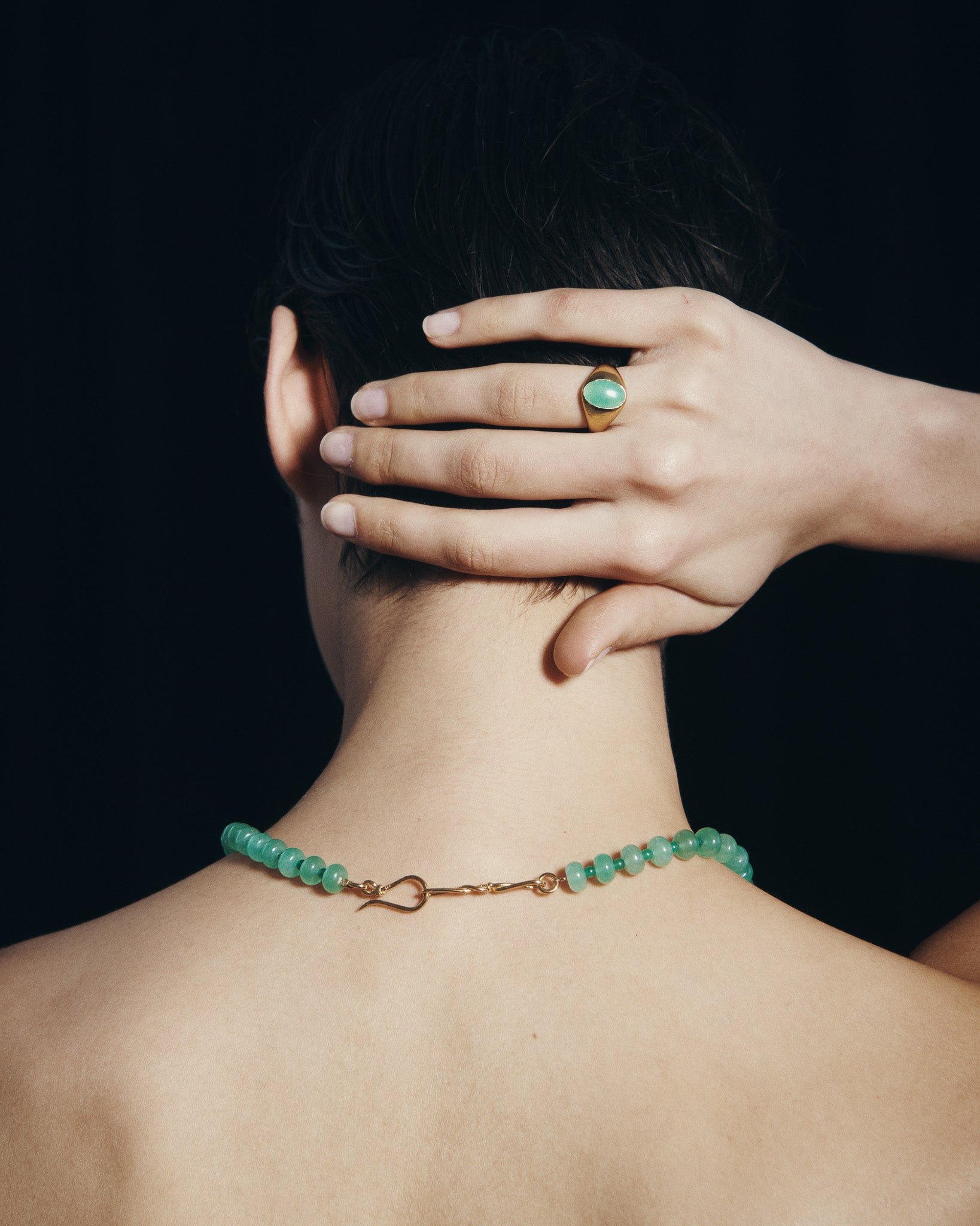 Ma Ring and Ma Beaded Necklace in Gold Vermeil, worn
