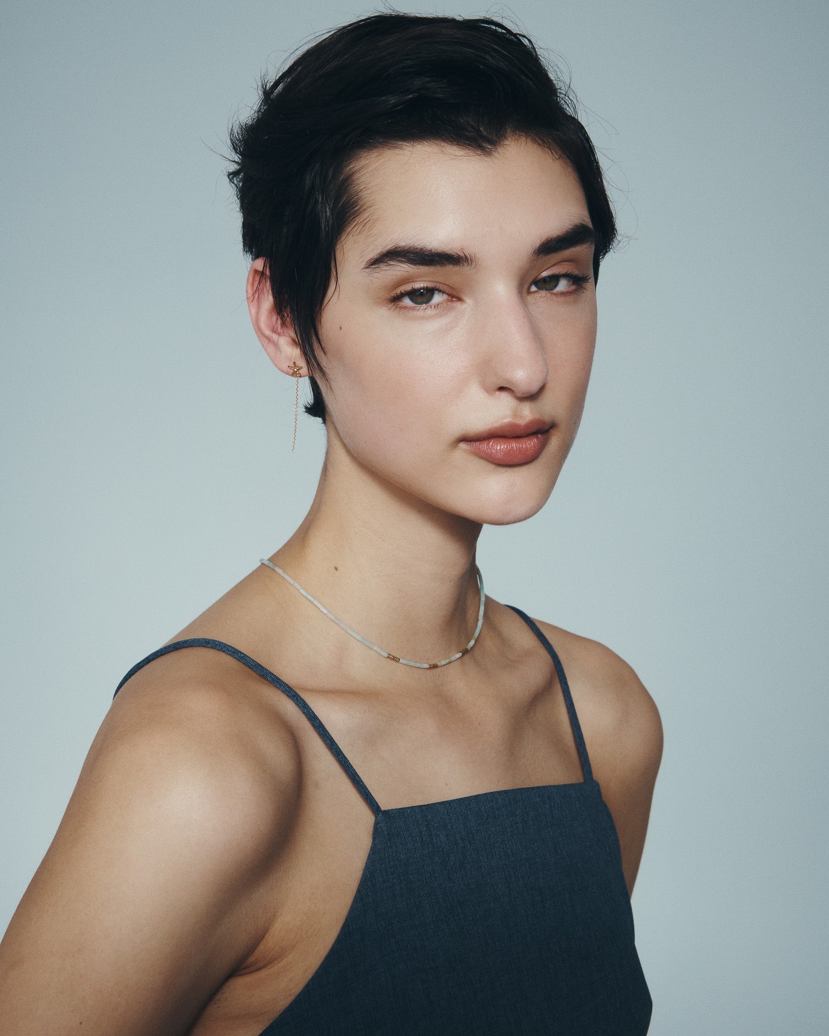 Mare Necklace and Seba Stud Earrings in Gold Vermeil, worn