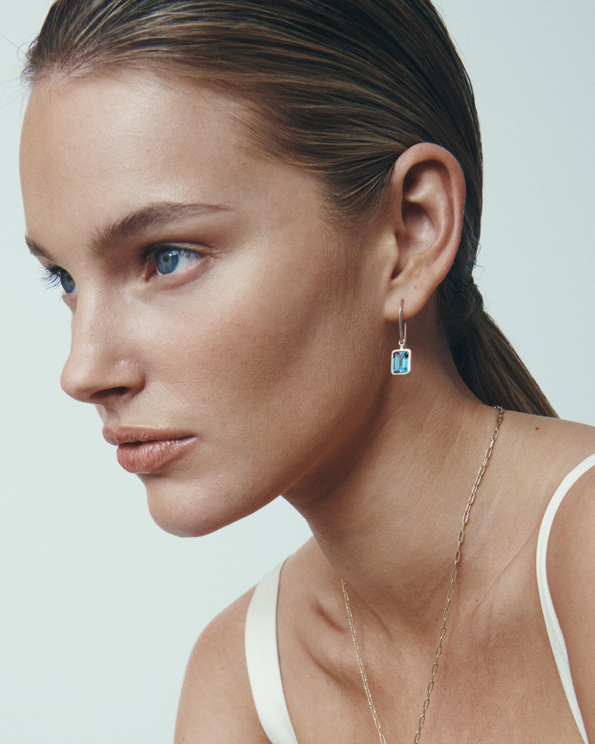 Mu Topaz Earrings Solid Gold, worn