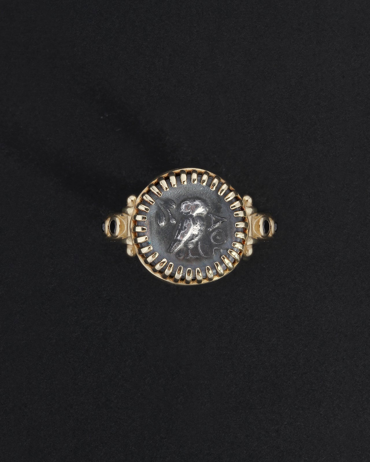 Palas Intaglio Ring Black Diamond Solid Gold