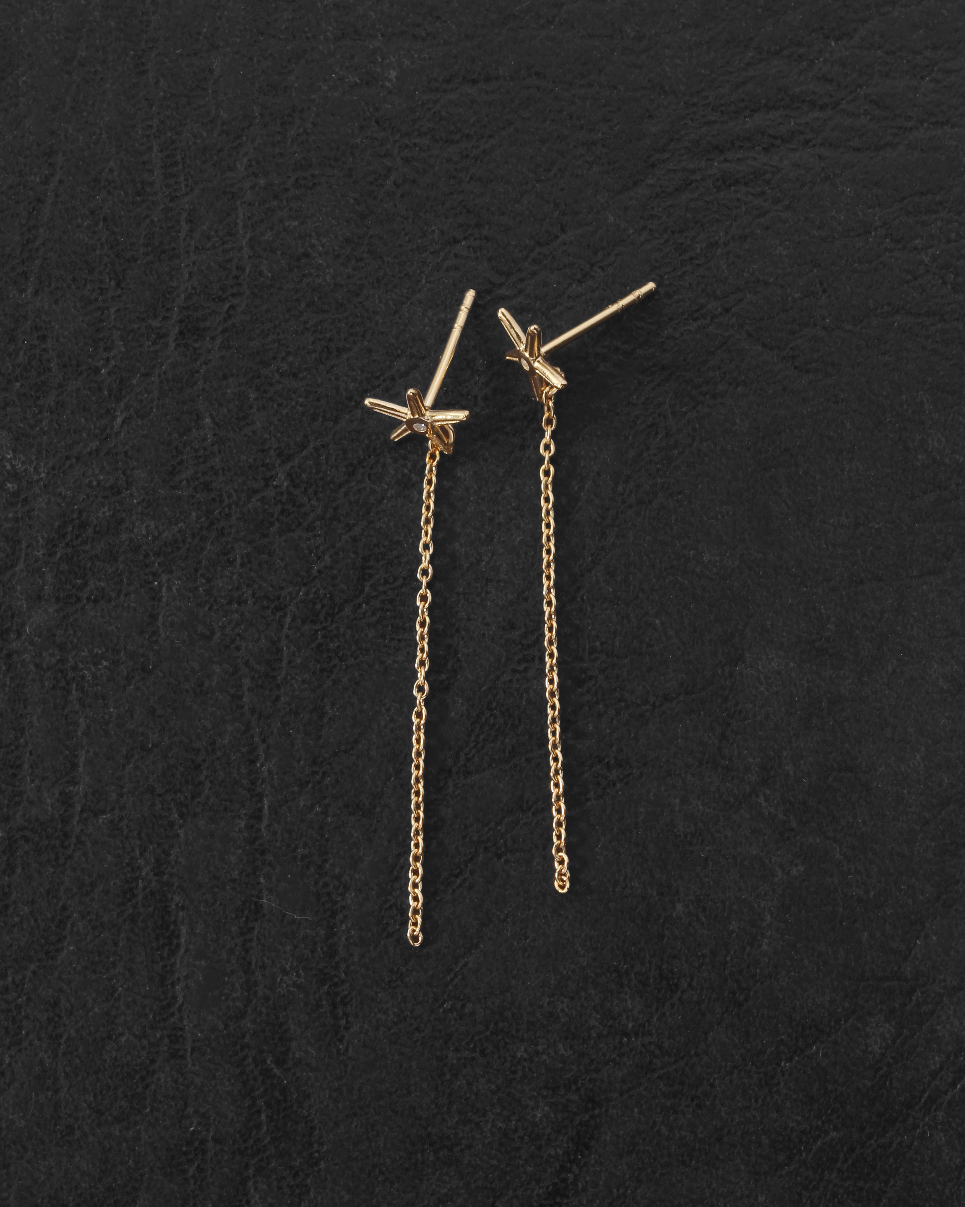Seba Stud Earrings Gold Vermeil on dark leather
