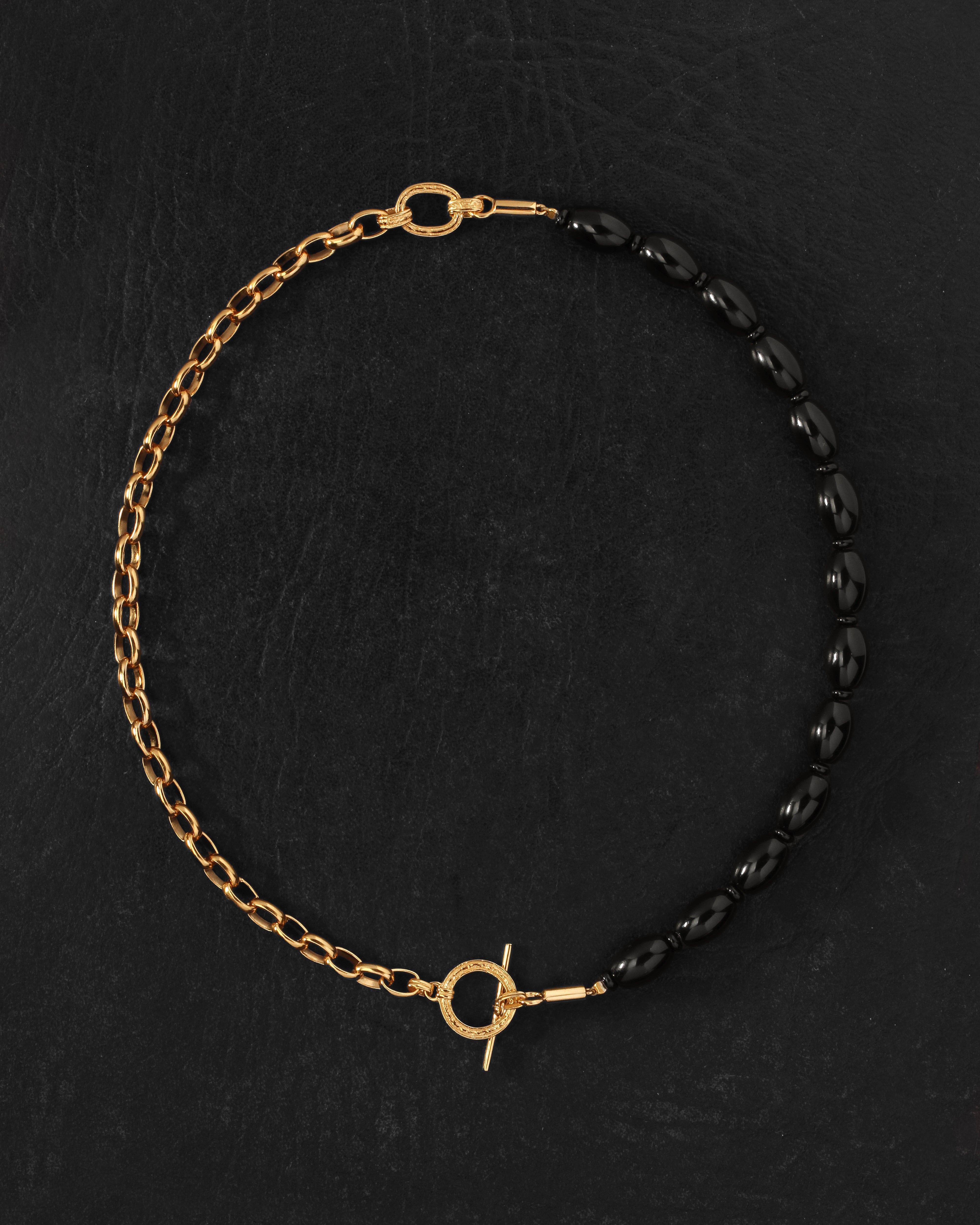 Sita Beaded Necklace Gold Vermeil on dark leather