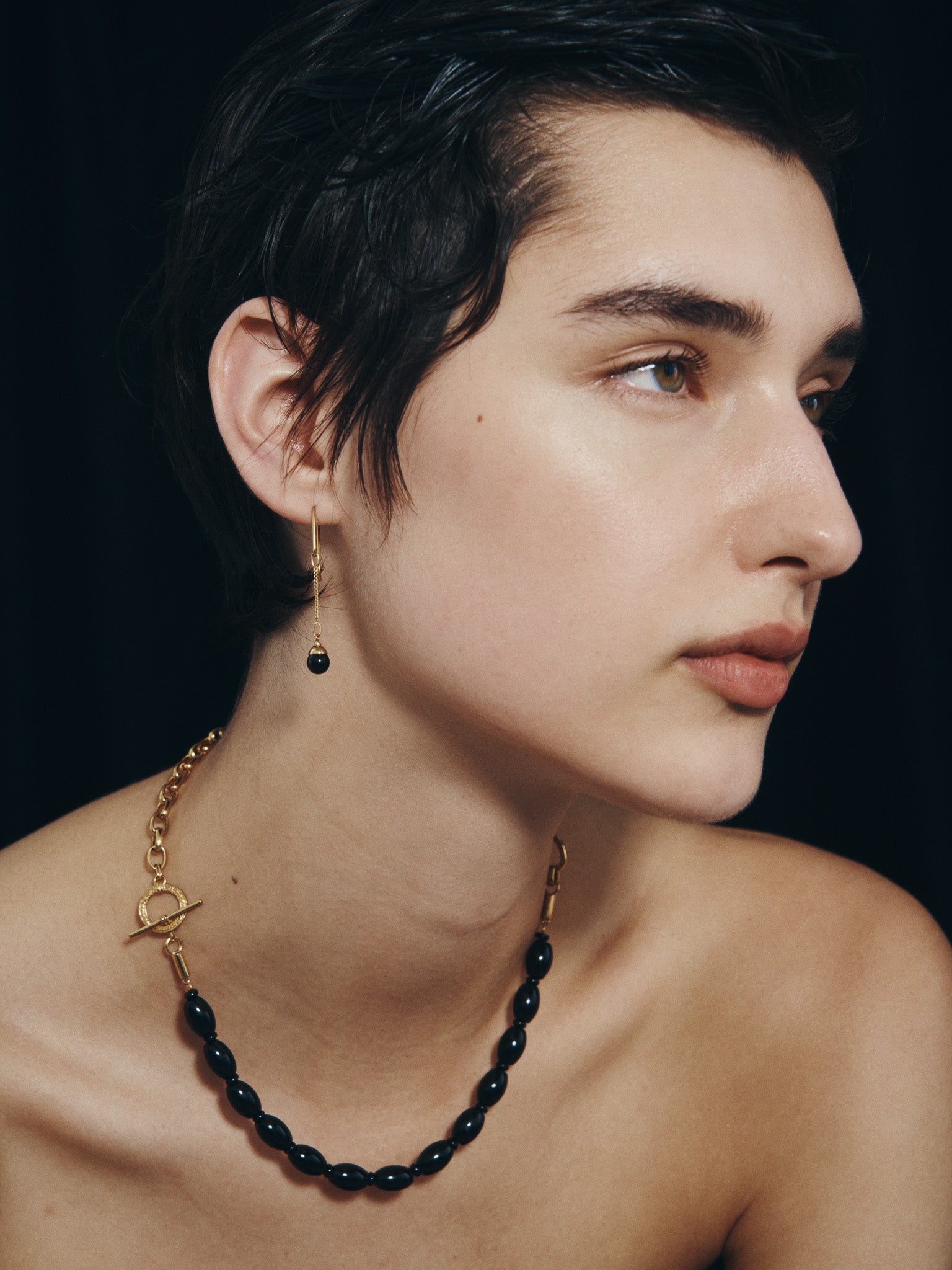 Sita Beaded Necklace and Sela Earrings in Gold Vermeil, worn