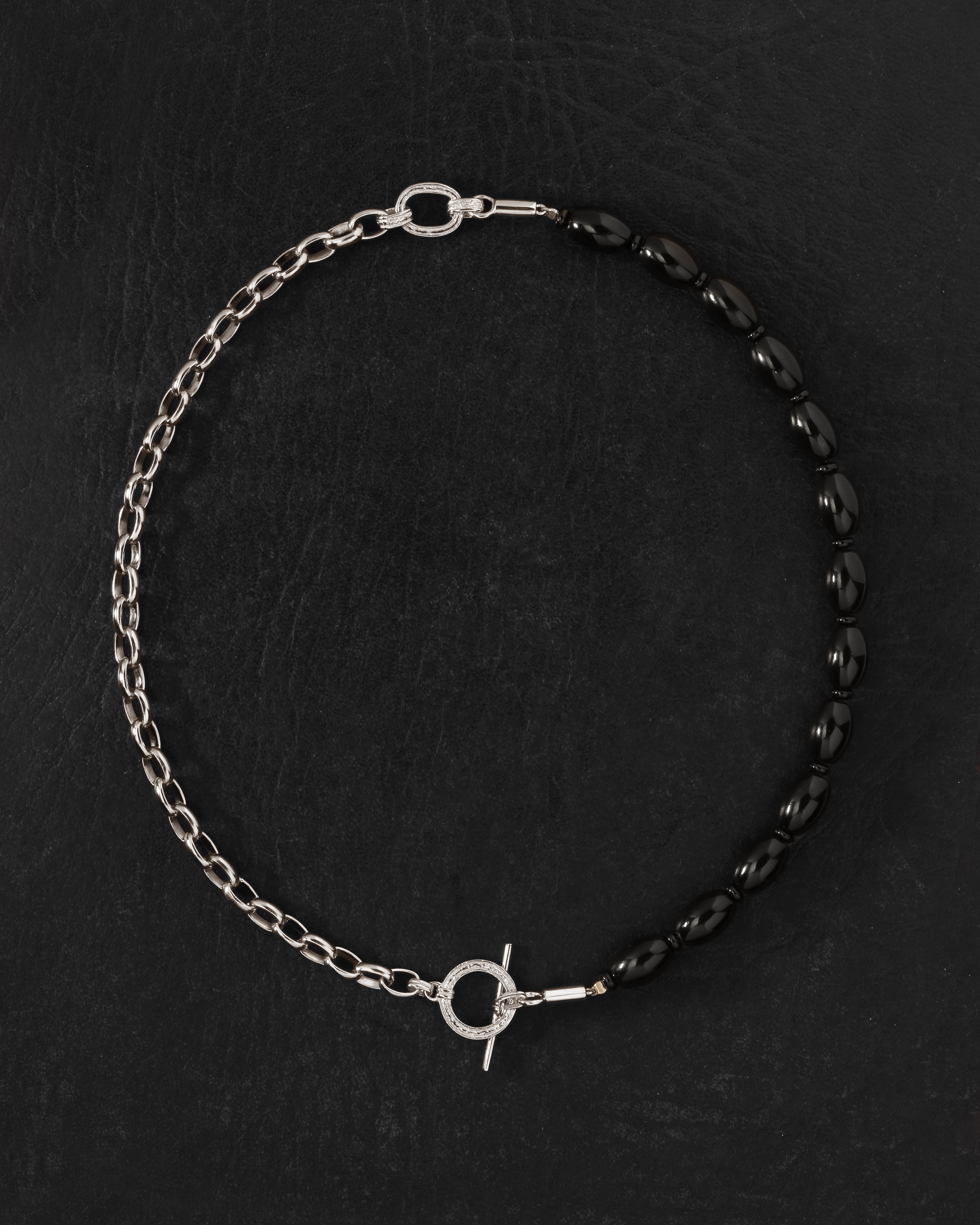 Sita Beaded Necklace Silver on dark leather