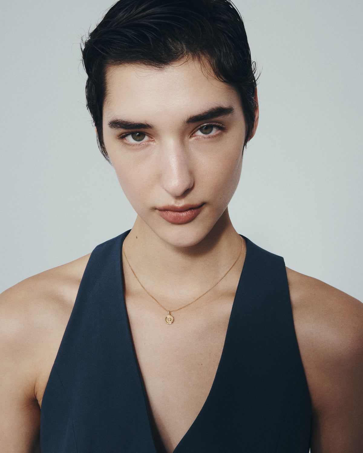 Soma Coin Necklace Gold Vermeil, worn
