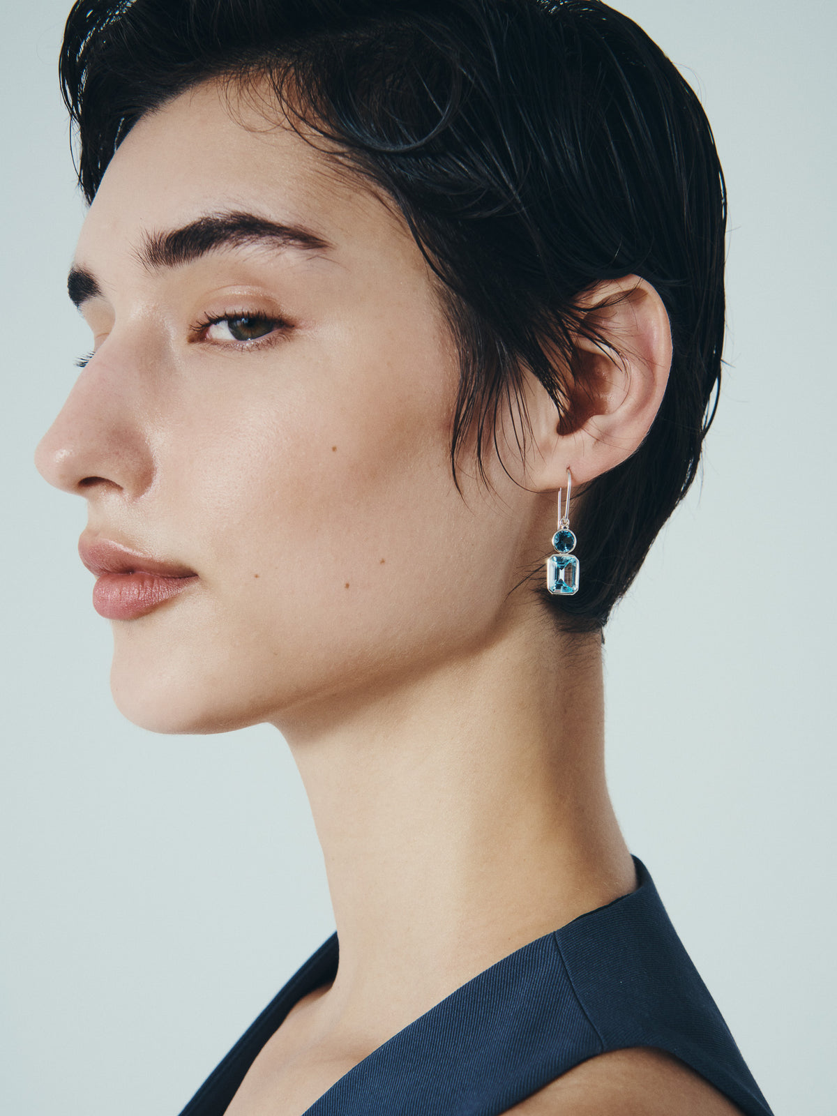 Aqua Earrings Silver, worn