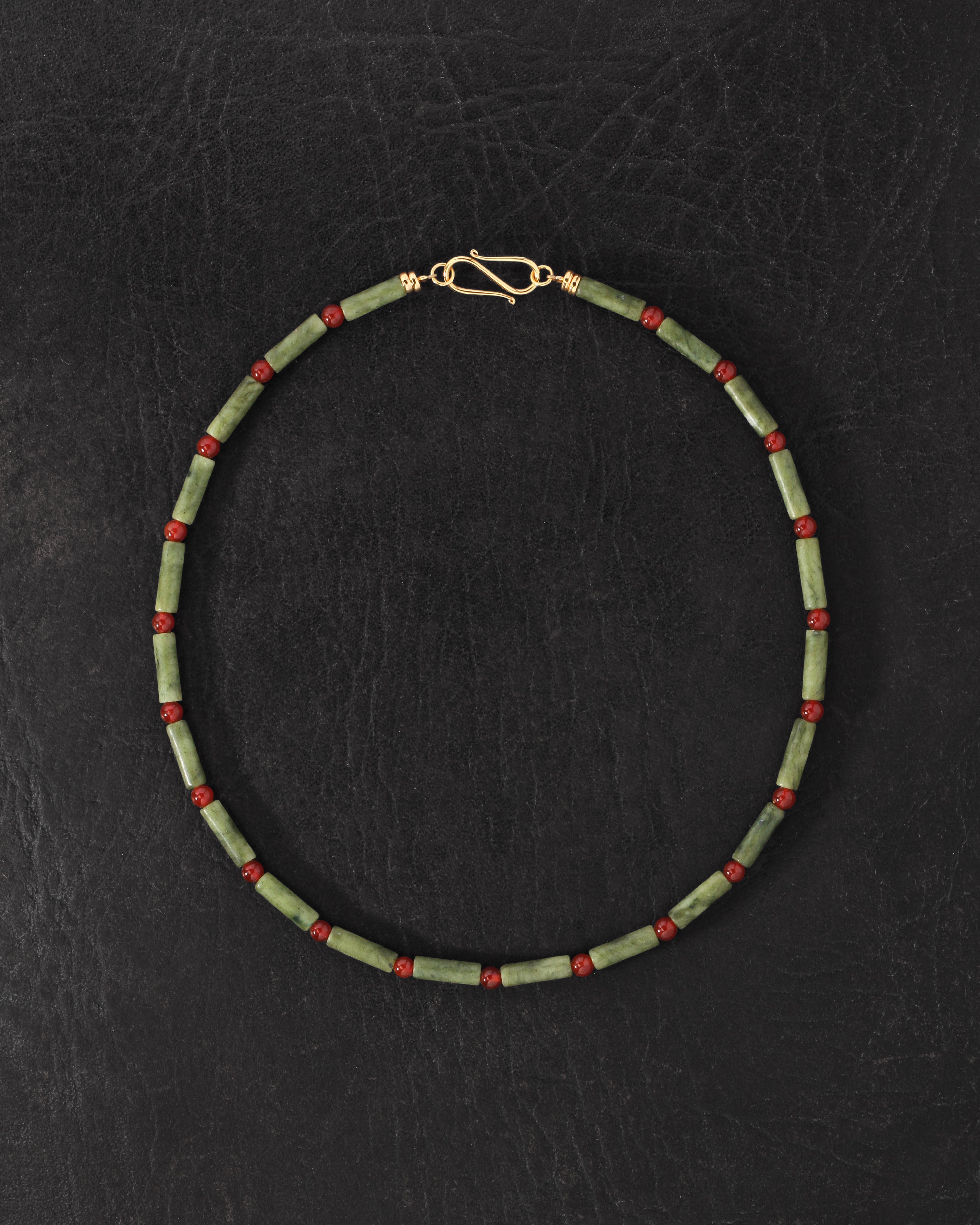 Vana Beaded Necklace Gold Vermeil on dark leather