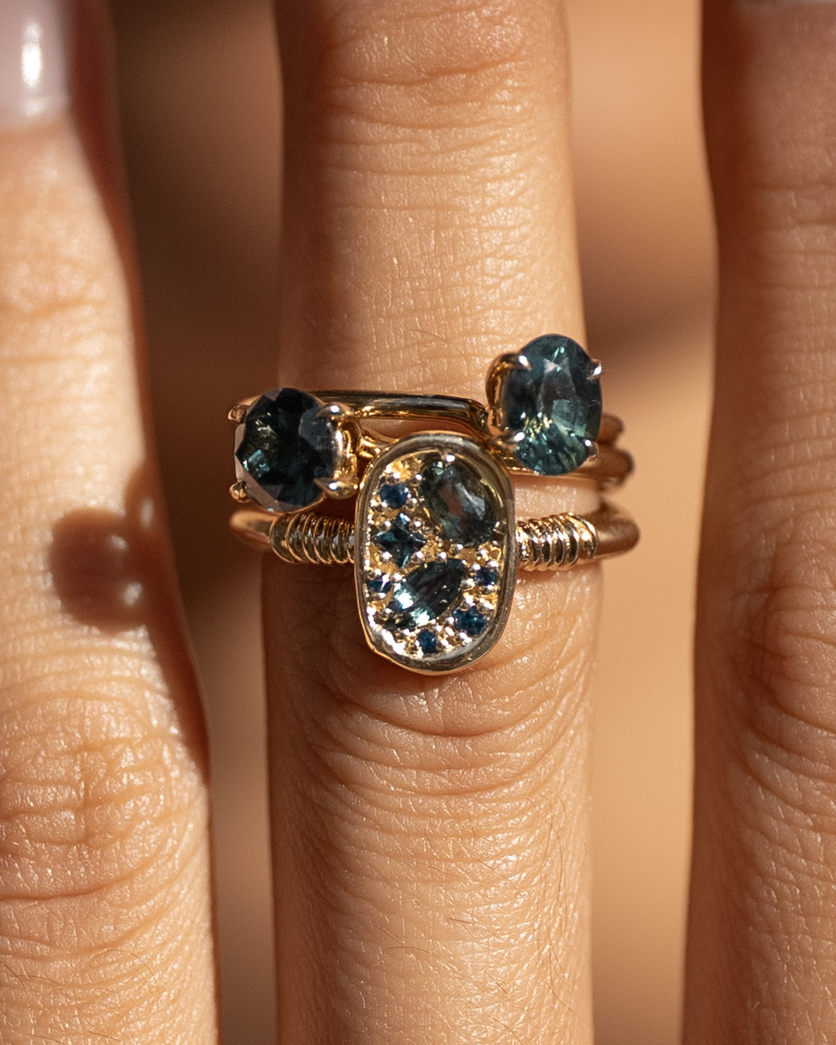 Temple of the Sun Adama Oval Ring Solitaire 1.18ct Teal Sapphire Solid Gold