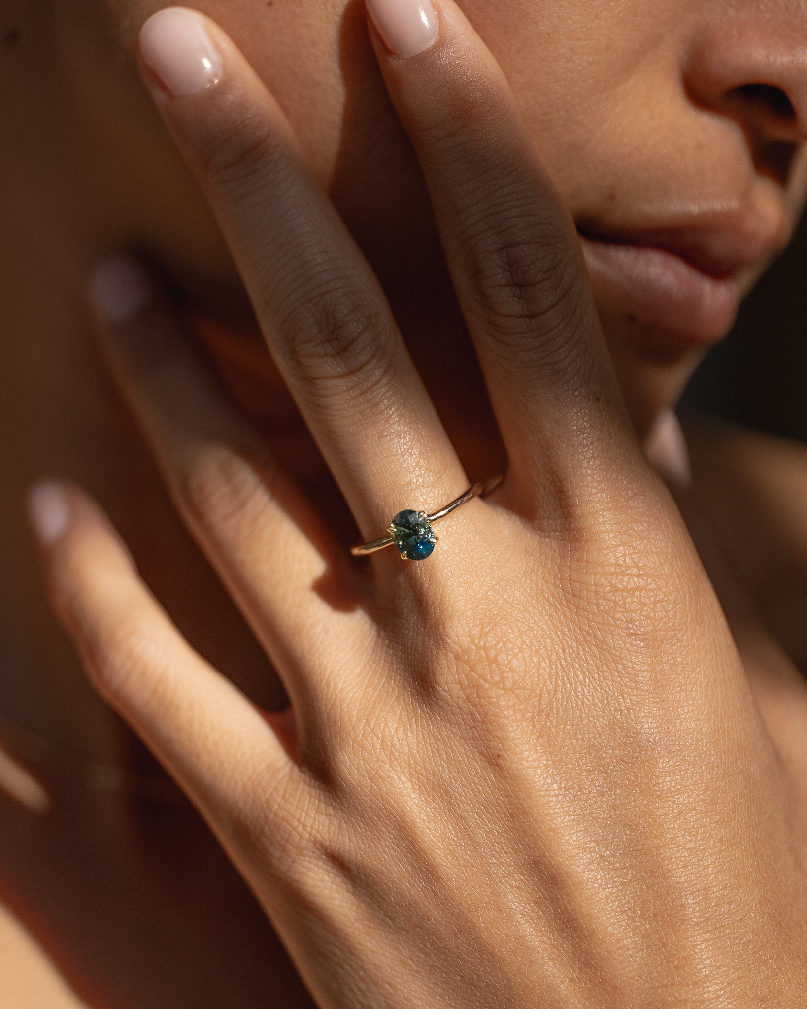 Temple of the Sun Adama Oval Ring Solitaire 1.18ct Teal Sapphire Solid Gold