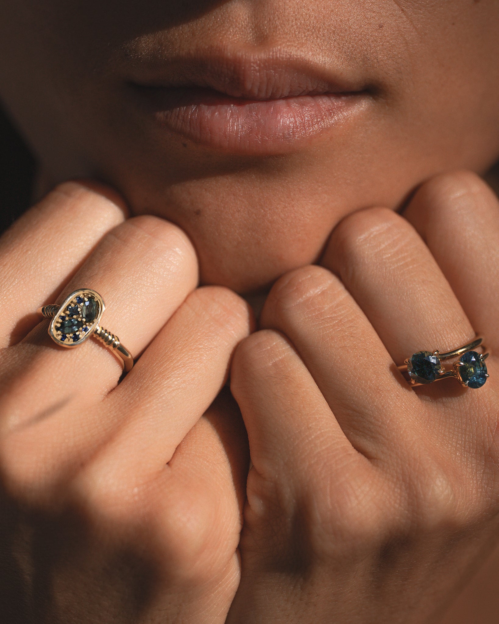 Temple of the Sun Adama Round Ring Solitaire Teal Sapphire Solid Gold