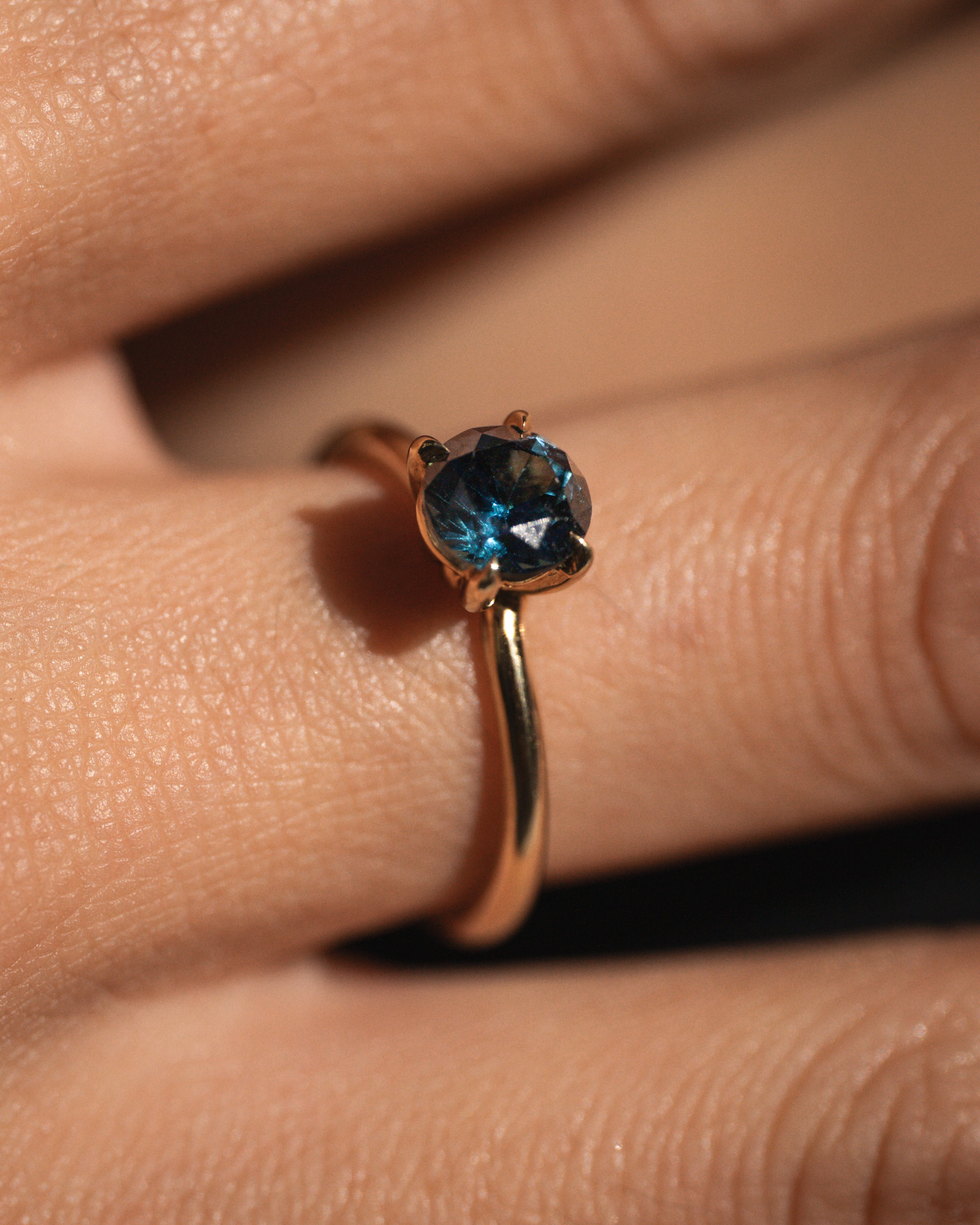 Temple of the Sun Adama Round Ring Solitaire Teal Sapphire Solid Gold