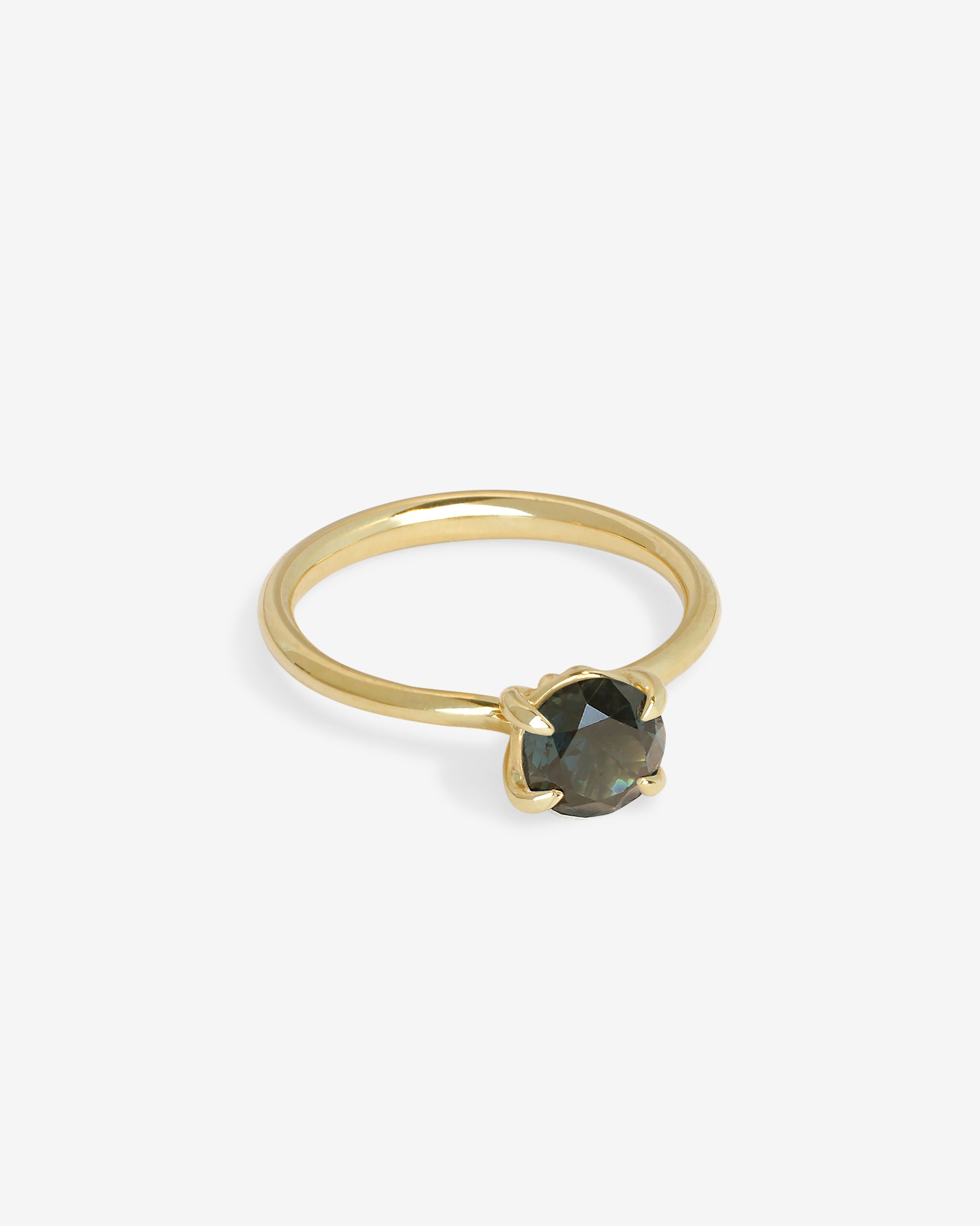 Temple of the Sun Adama Round Ring Solitaire Teal Sapphire Solid Gold