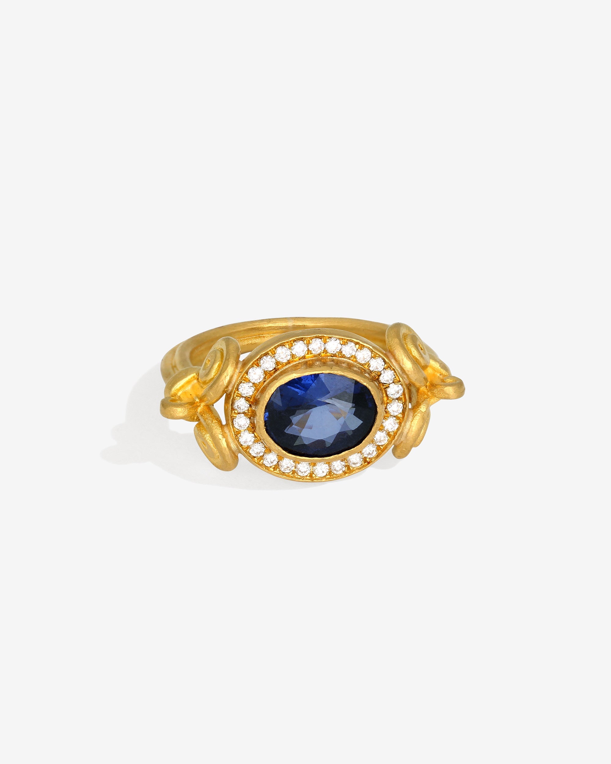 Temple of the Sun Aelia Halo Ring Sapphire Diamond Solid Gold