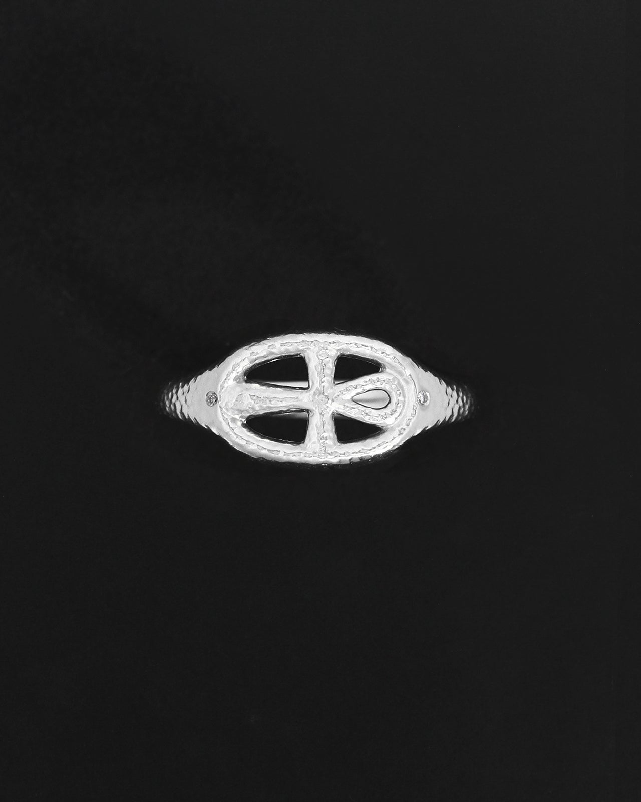 Temple of the Sun Ankh Seal Ring Diamond Silver