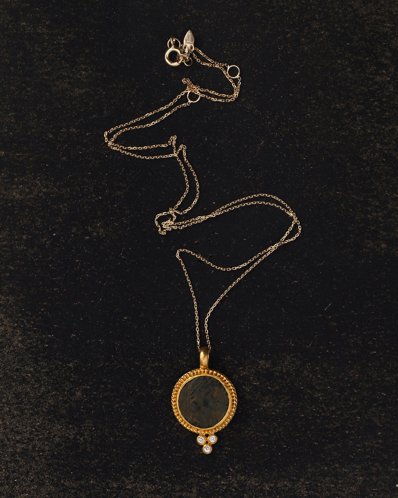 Temple of the Sun Antique Coin Necklace Diamond Solid Gold