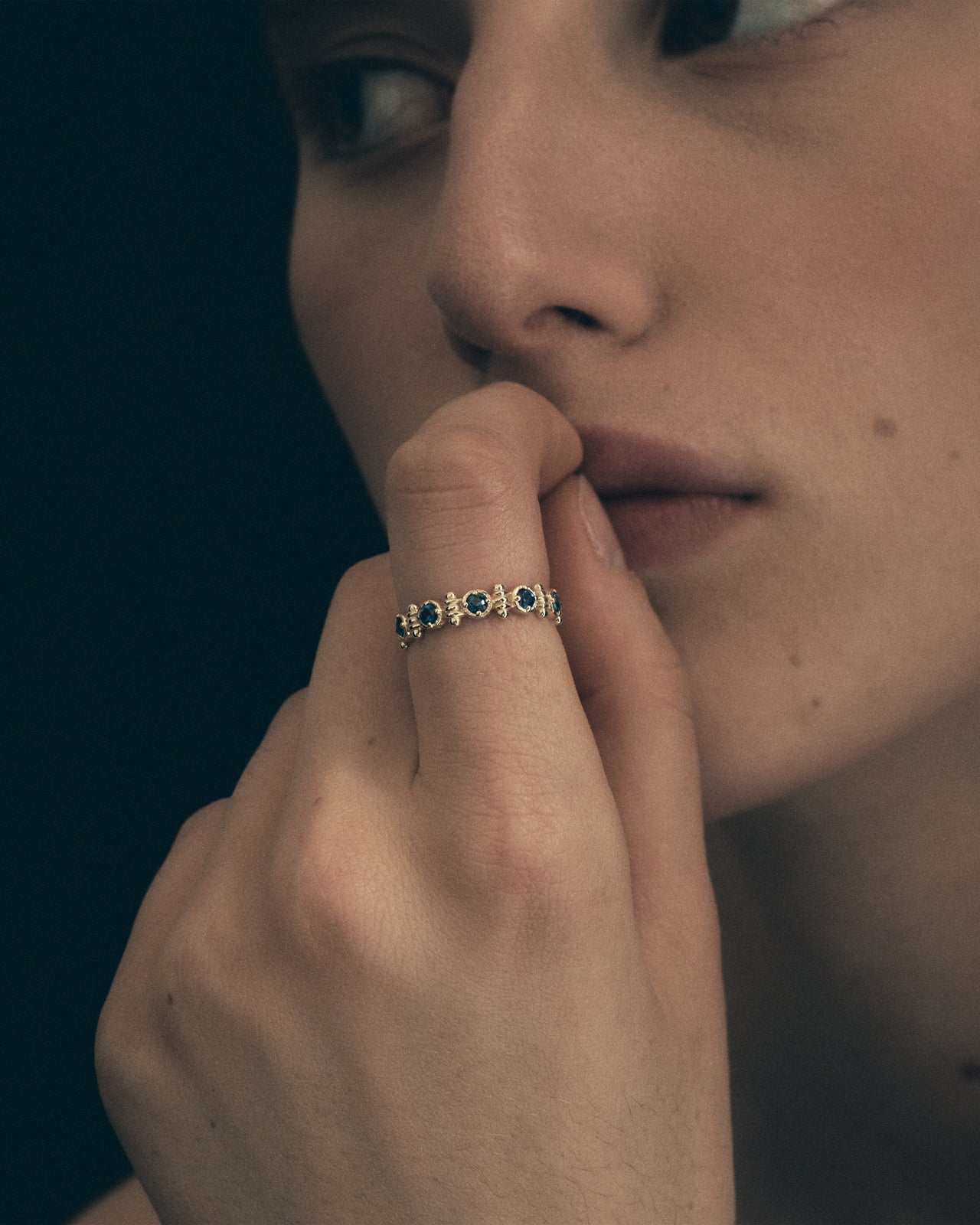 Temple of the Sun Asteria Eternity Ring Sapphire Solid Gold