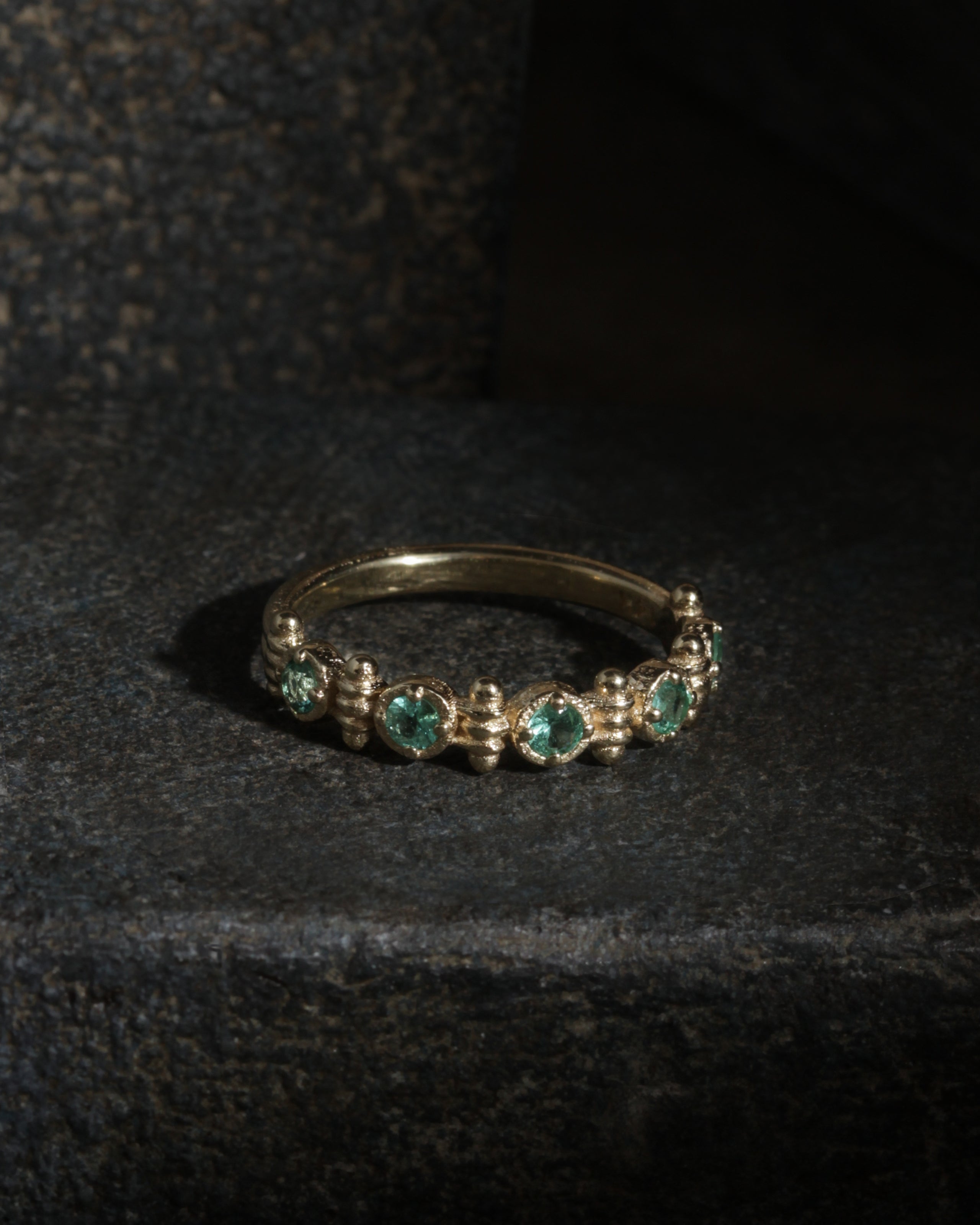 Temple of the Sun Asteria Half Eternity Ring Emerald Solid Gold