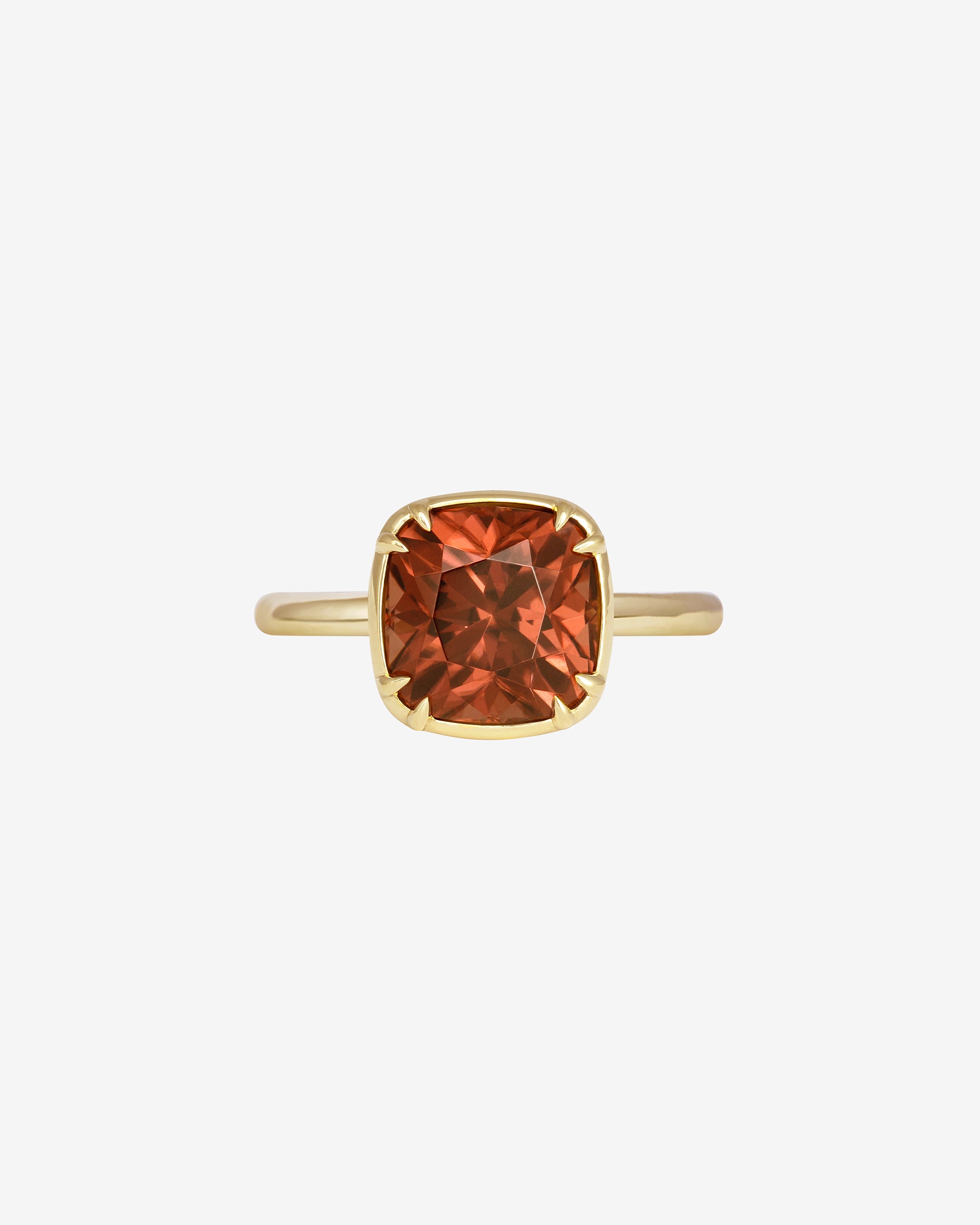 Temple of the Sun Azalea Cushion Ring 4.97ct Jacinth Zircon Solid Gold
