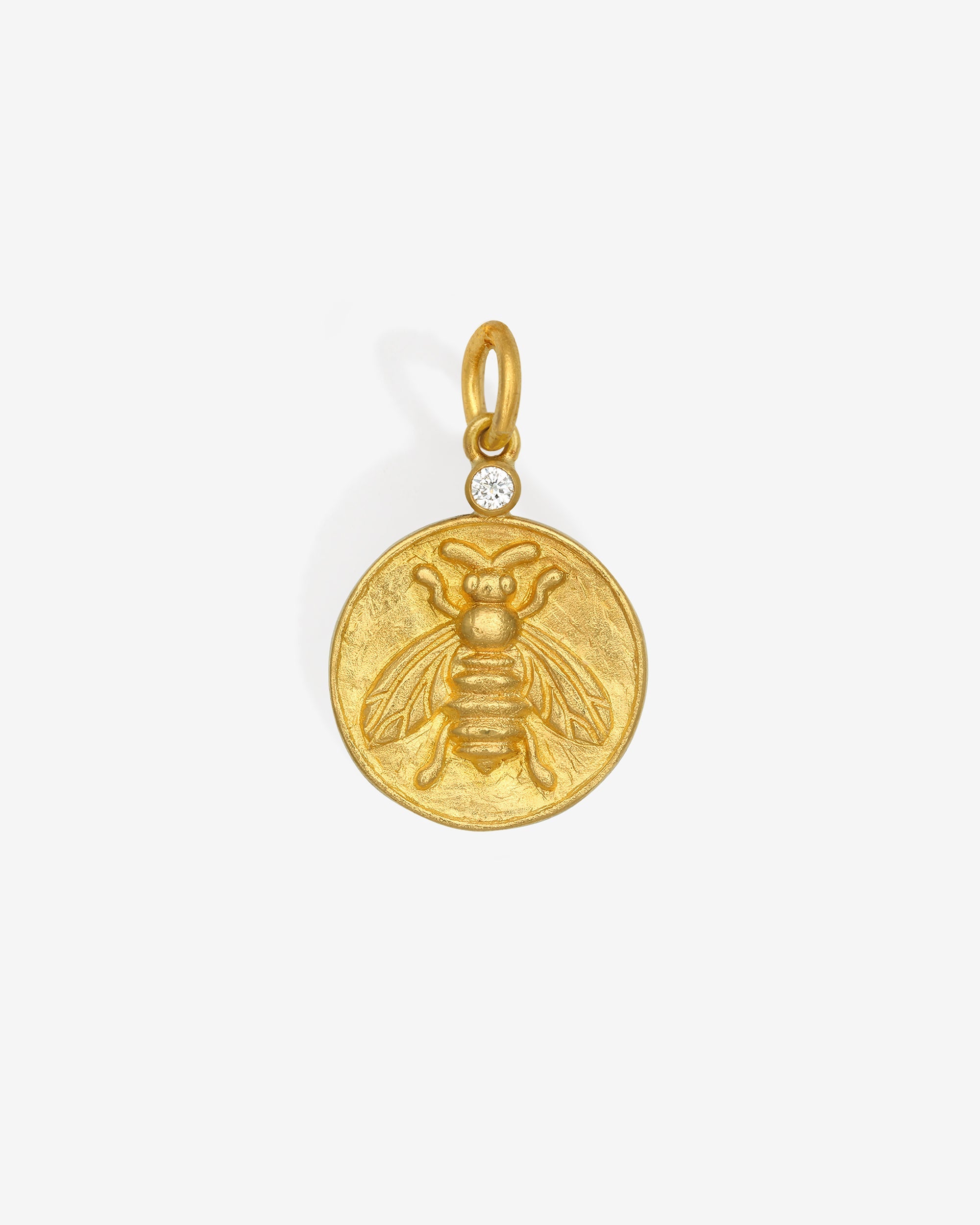 Temple of the Sun Bee Coin Pendant Diamond Solid Gold