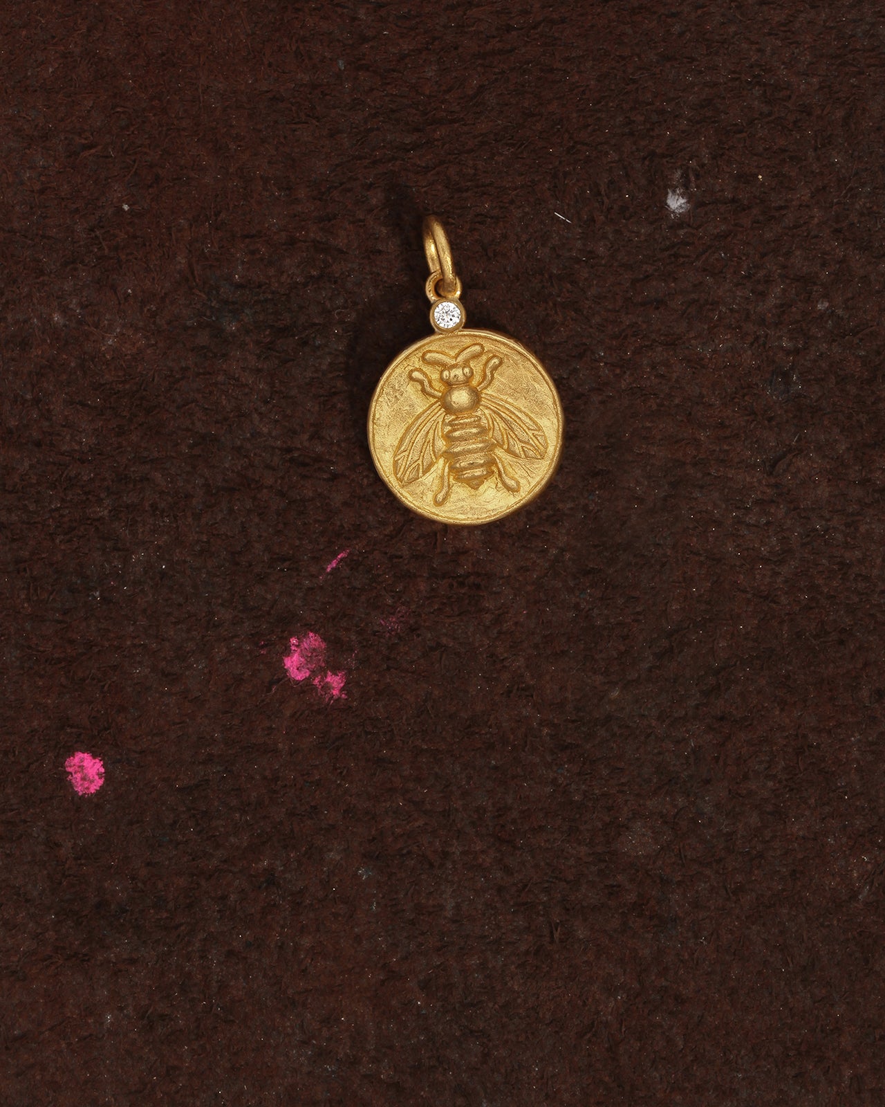 Temple of the Sun Bee Coin Pendant Diamond Solid Gold