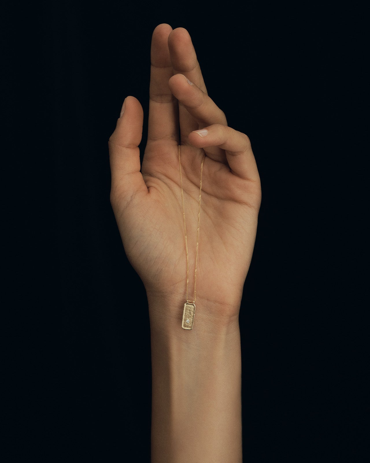 Temple of the Sun Cartouche Necklace White Diamond Solid Gold