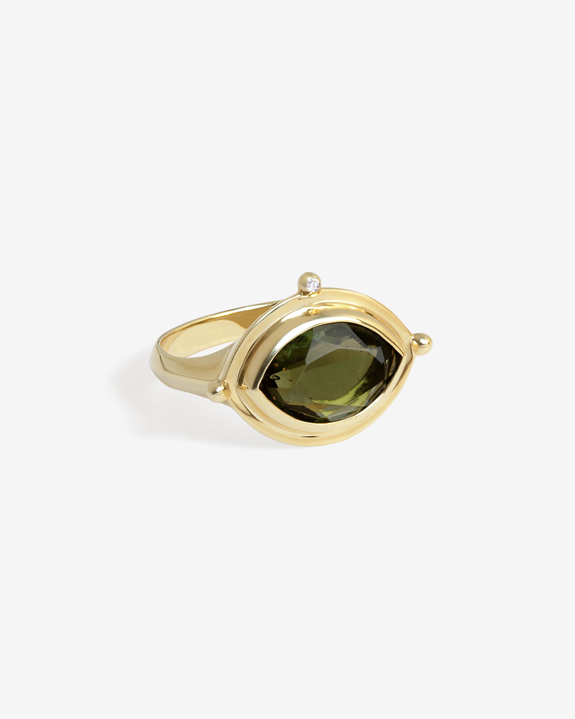 Temple of the Sun Celestial Ring Moldavite Diamond Solid Gold
