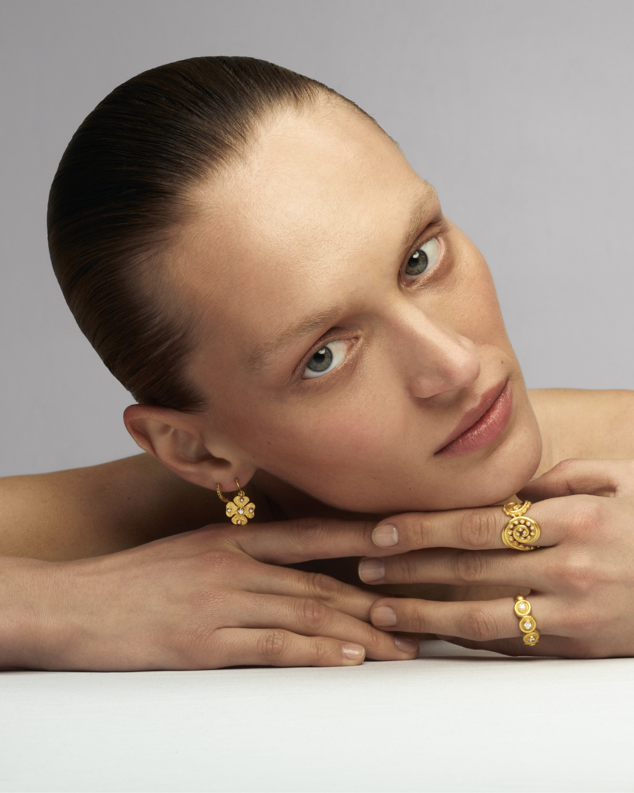 Temple of the Sun Clover Earrings Diamond Solid Gold