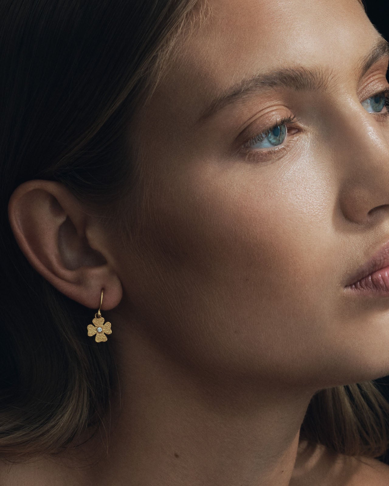 Temple of the Sun Clover Earrings Small Diamond Solid Gold