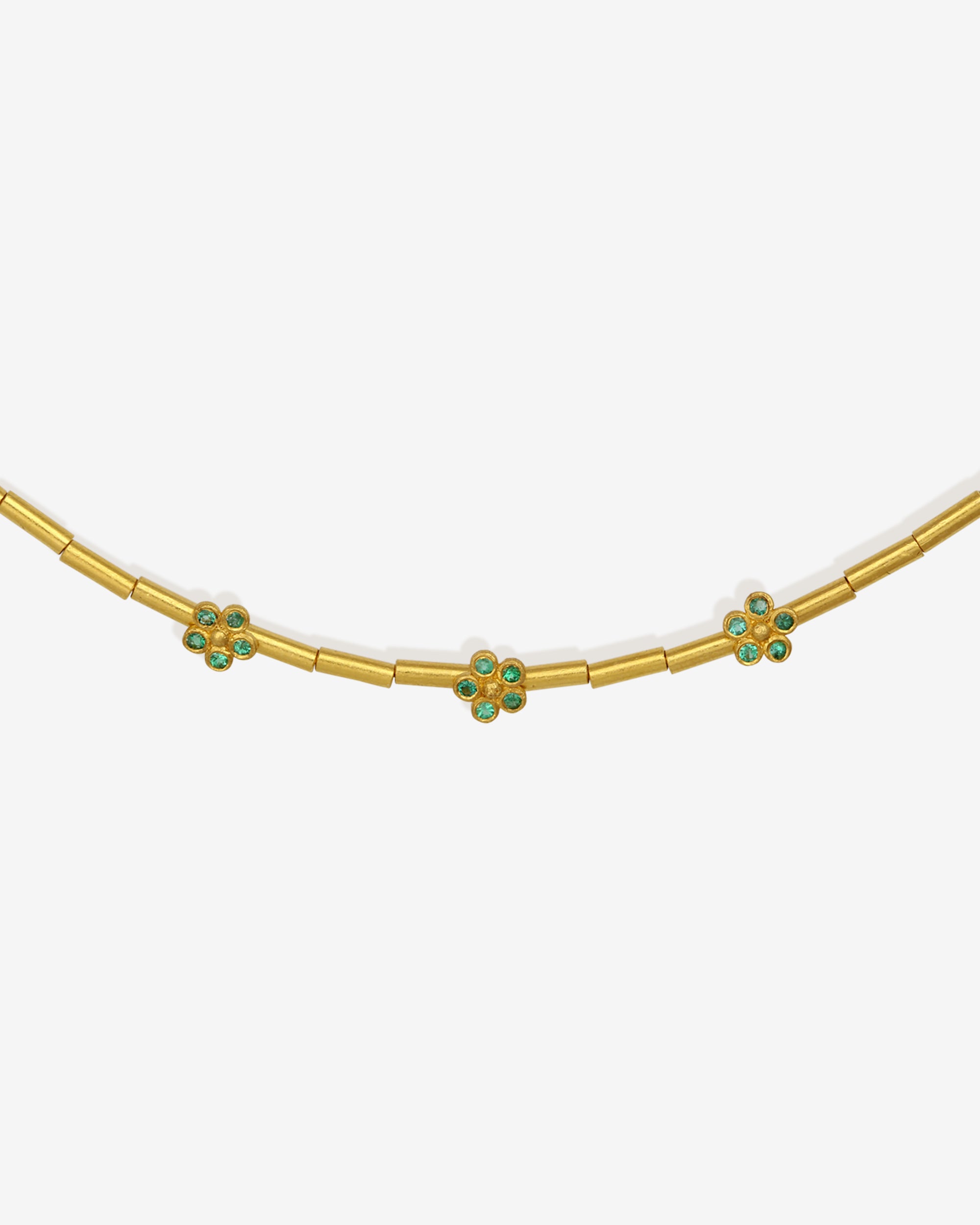 Temple of the Sun Daisy Beaded Necklace Emerald Solid Gold