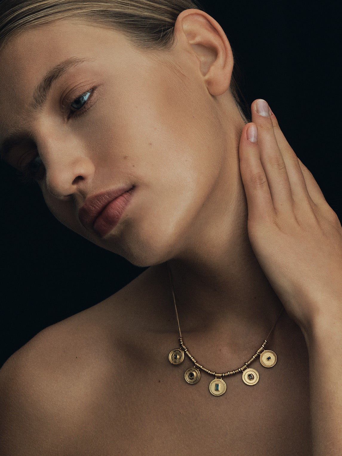 Temple of the Sun Denarii Statement Necklace Gold Vermeil